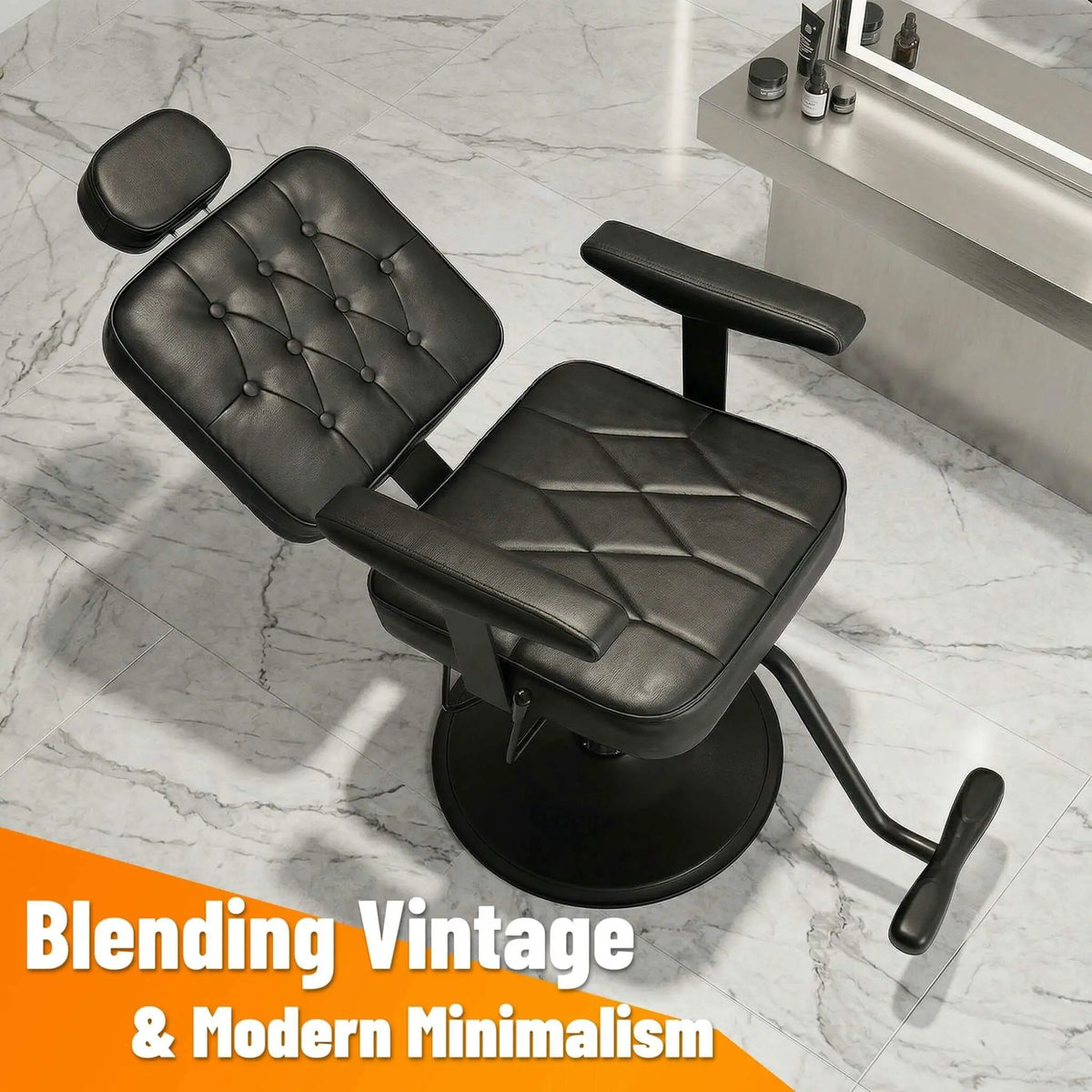 Vintage Hydraulic Barber Chair | PU Leather | Reclining Backrest | Non-Slip Heavy-Duty Base