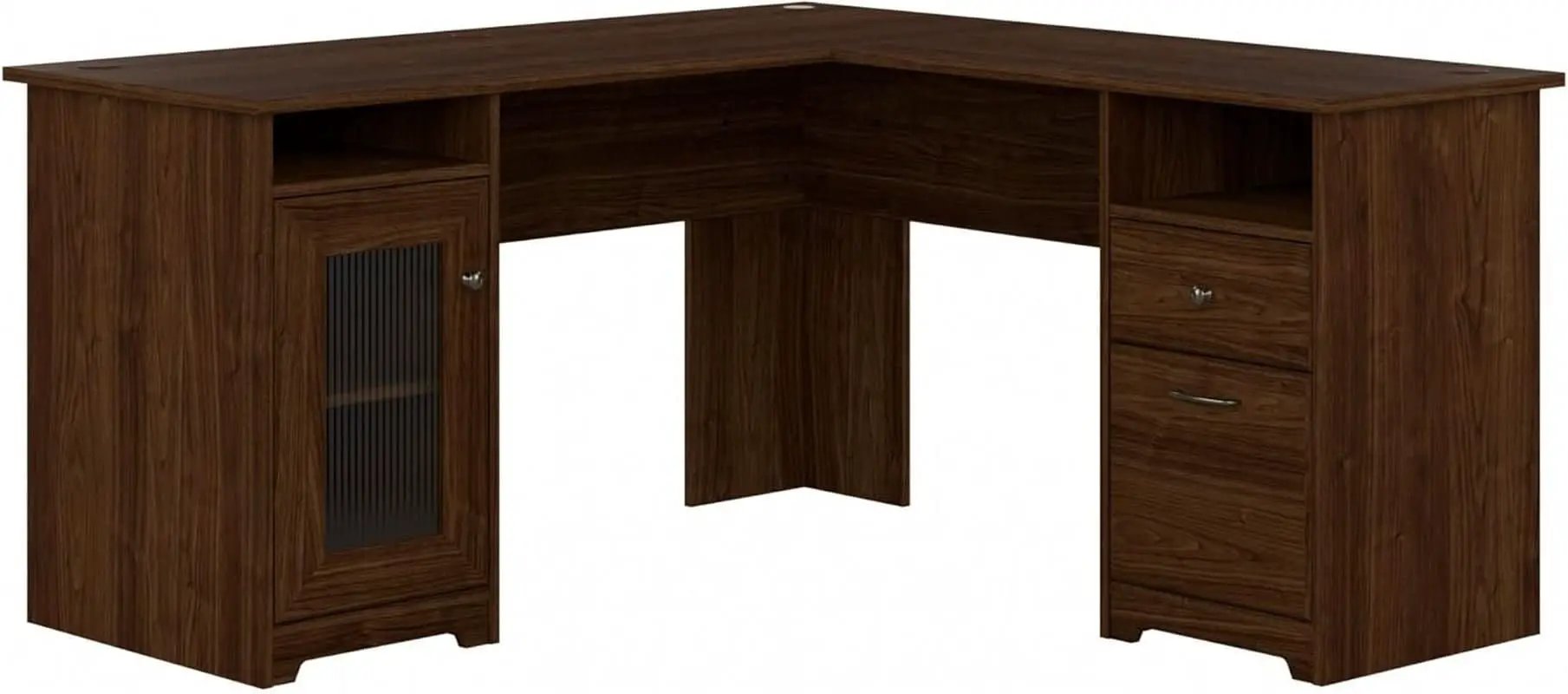 Modern Walnut L Shaped Computer Desk with Drawers from PriceLows™