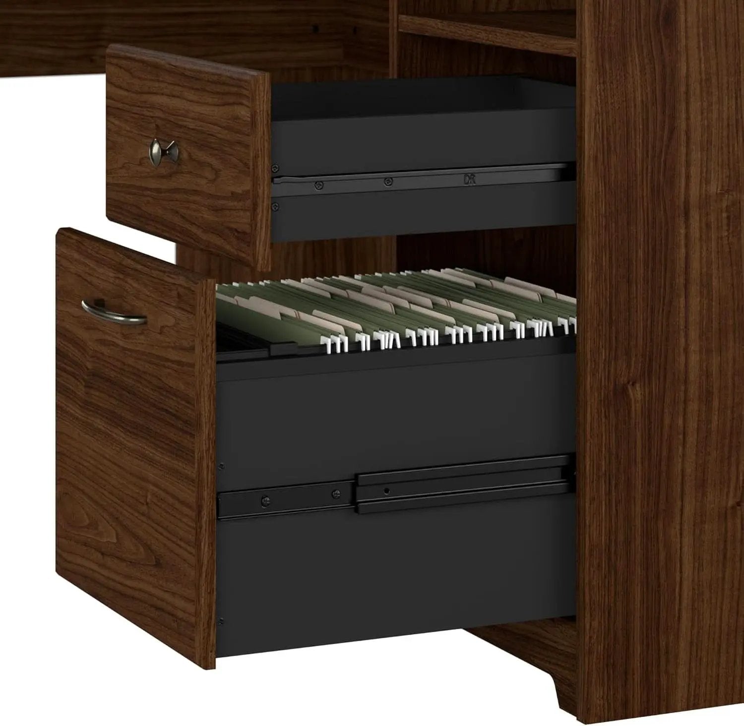 Modern Walnut L Shaped Computer Desk with Drawers from PriceLows™