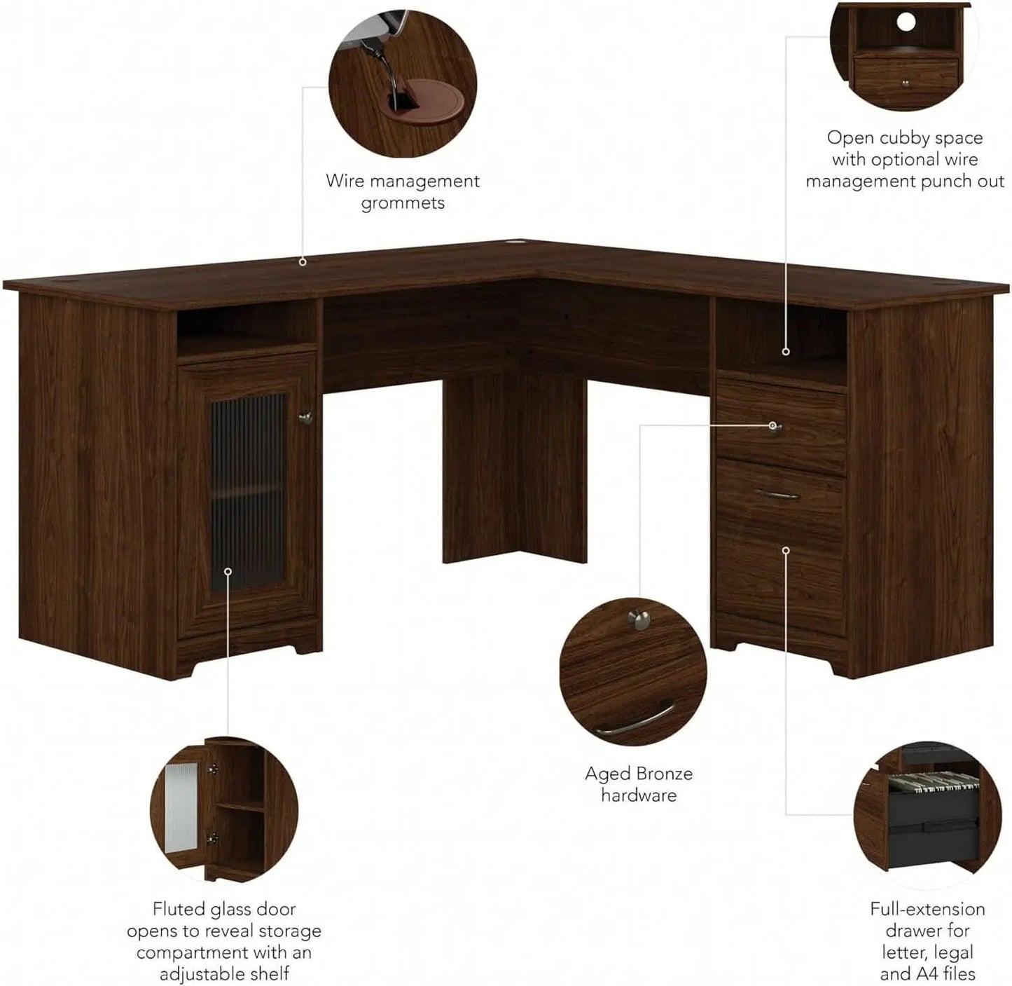 Modern Walnut L Shaped Computer Desk with Drawers from PriceLows™