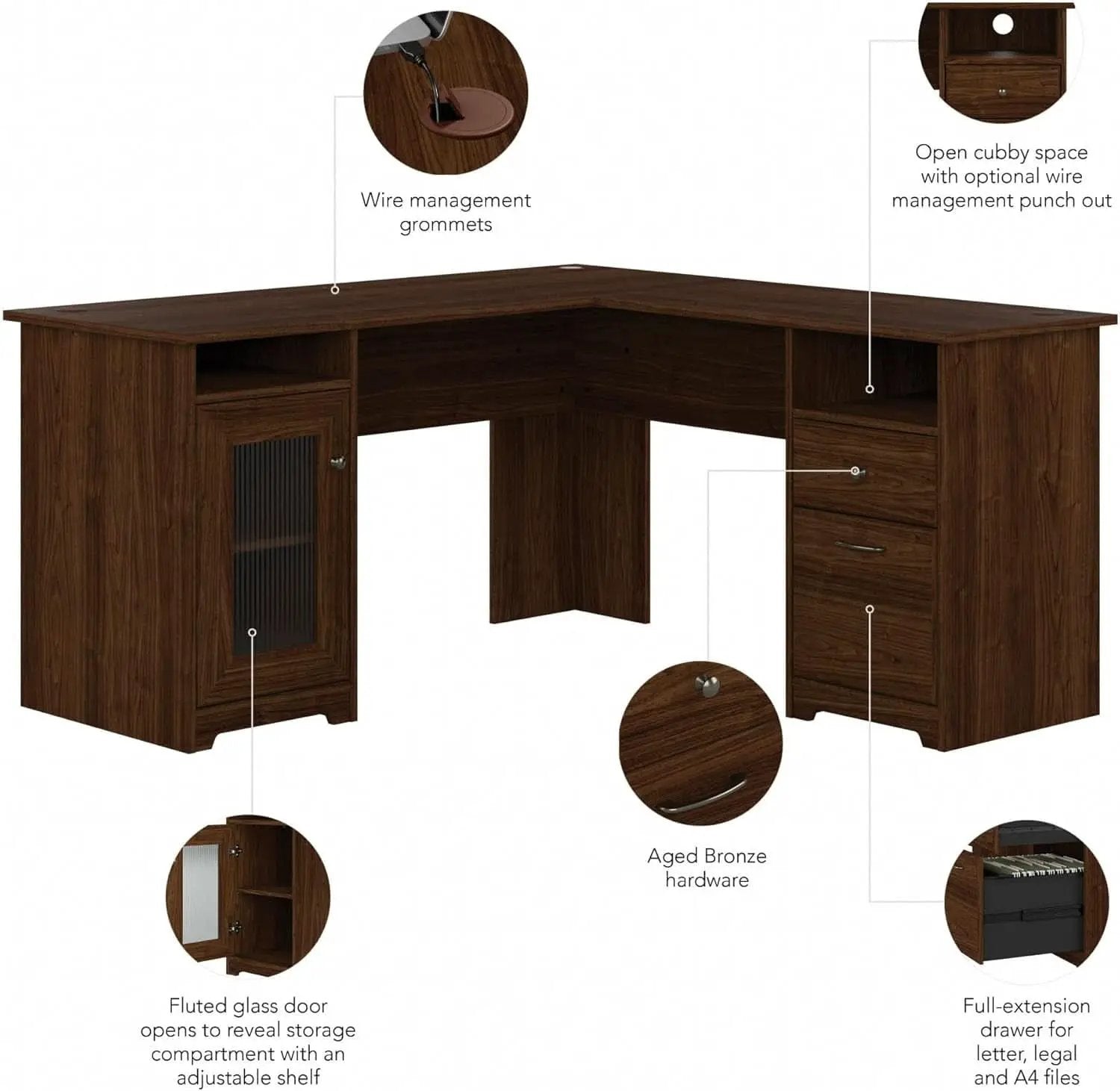 Modern Walnut L Shaped Computer Desk with Drawers from PriceLows™