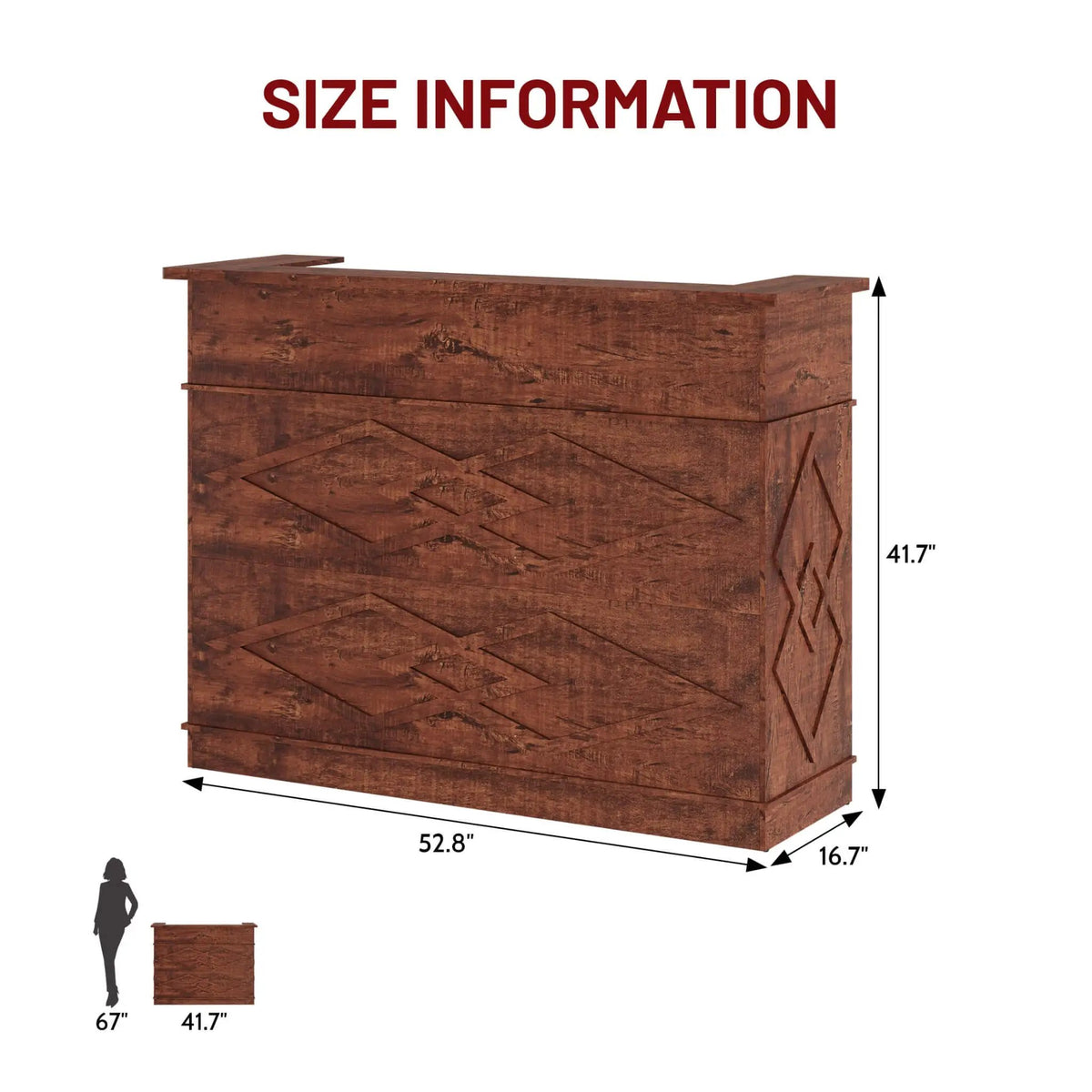 Standing Reception Desk | 52 Inch Modern Walnut | Laminate Countertop | Reinforced MDF Construction