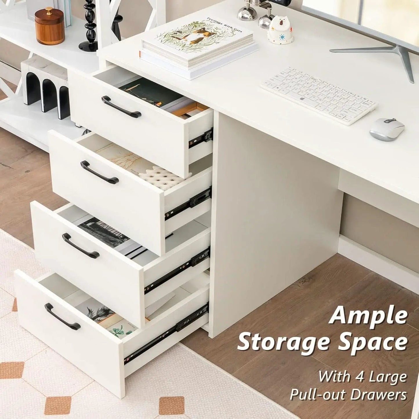 Modern White Computer Desk With Four Spacious Drawers from PriceLows™