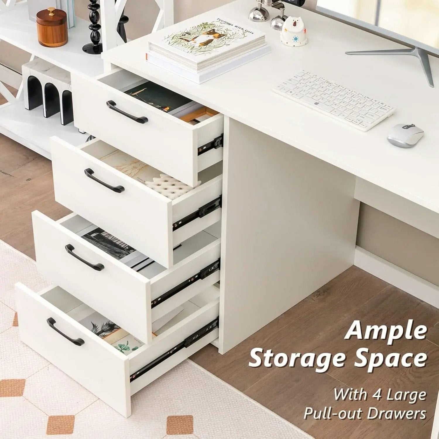 Modern White Computer Desk With Four Spacious Drawers from PriceLows™