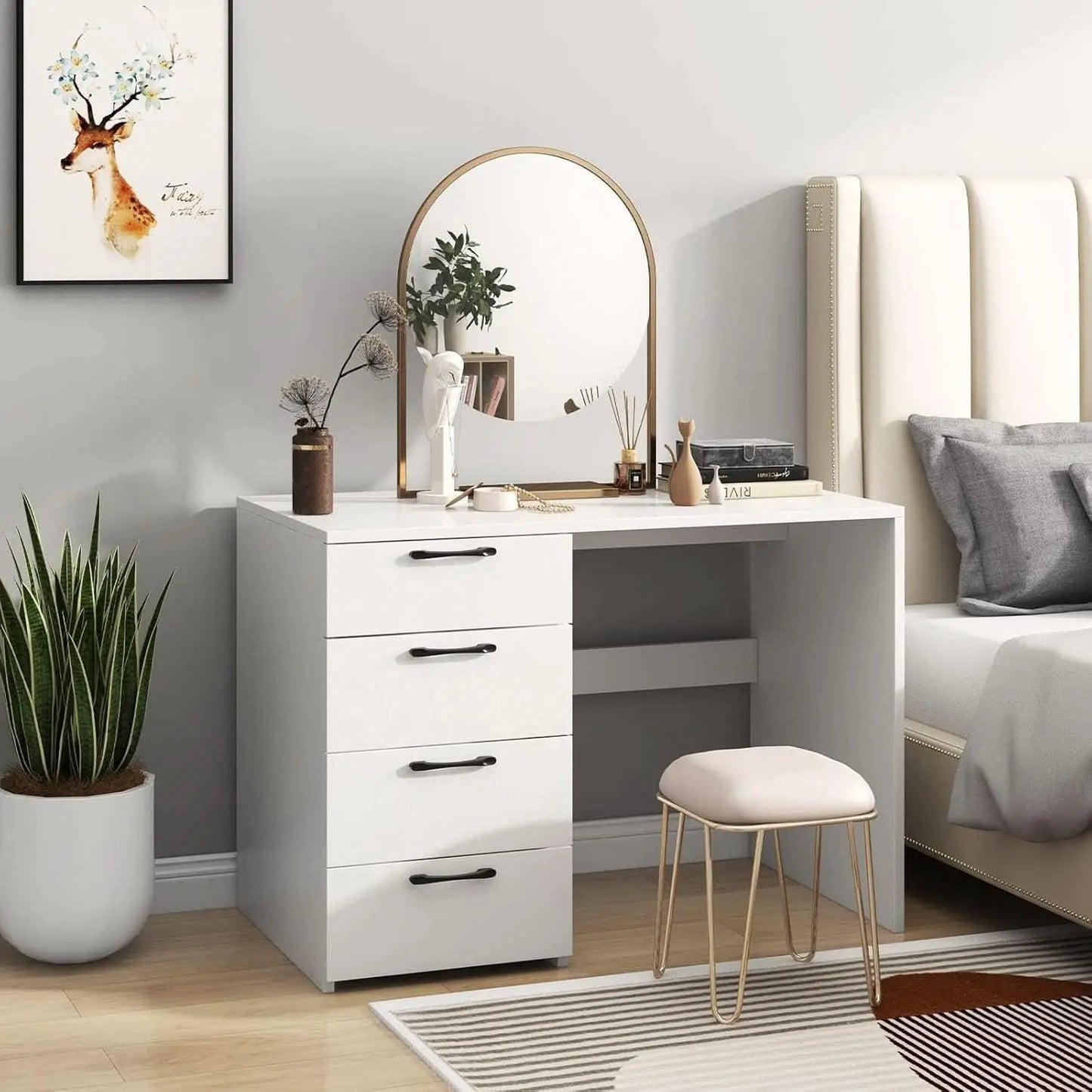 Modern White Computer Desk With Four Spacious Drawers from PriceLows™