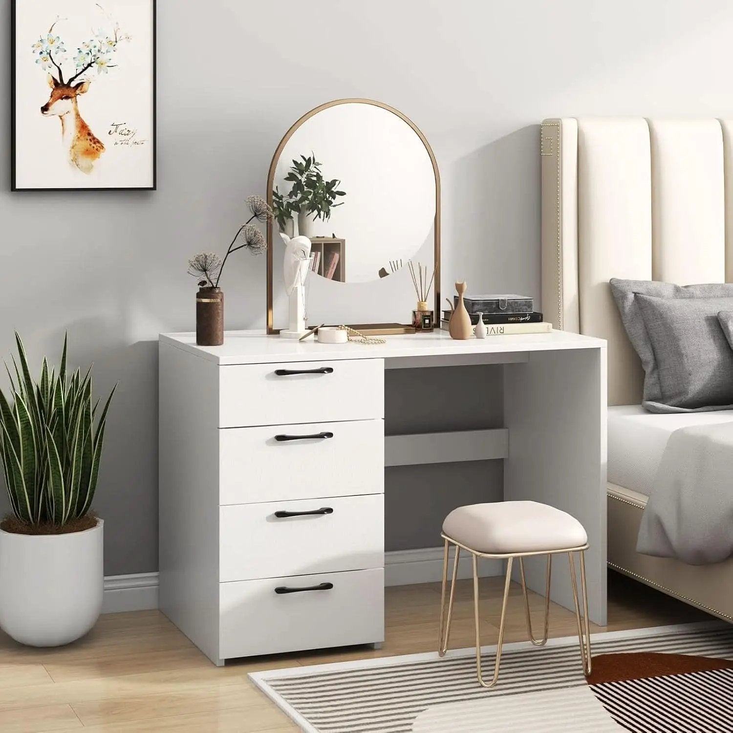 Modern White Computer Desk With Four Spacious Drawers from PriceLows™
