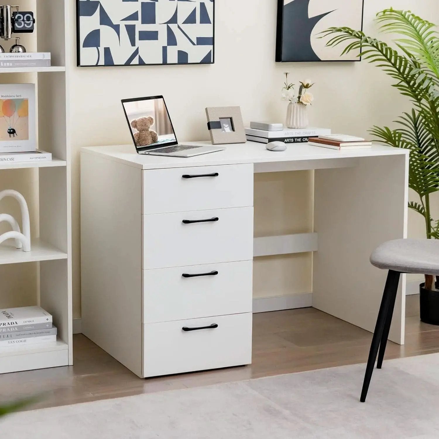 Modern White Computer Desk With Four Spacious Drawers from PriceLows™