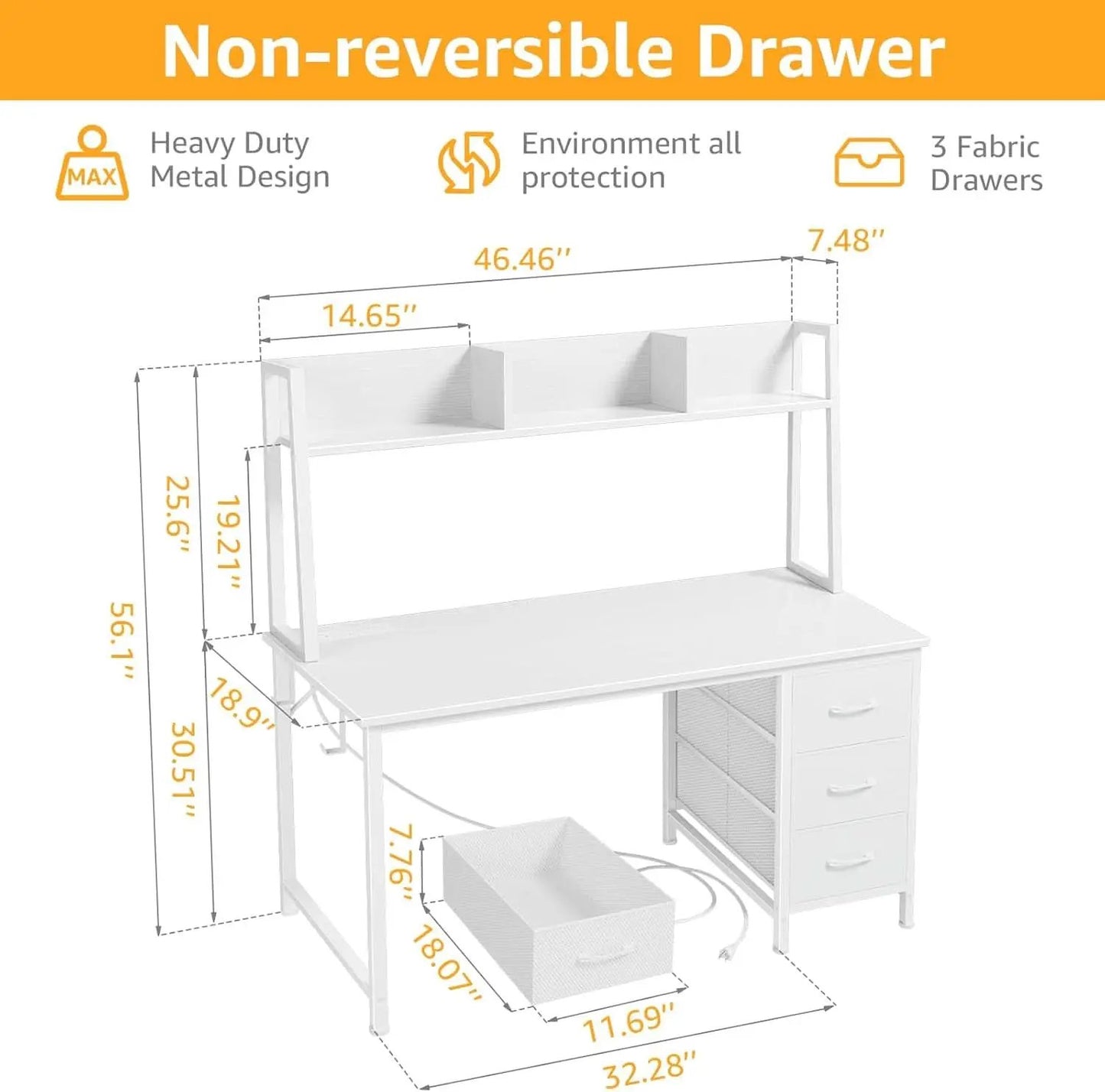 Modern White Computer Desk with Hutch and Drawers from PriceLows™