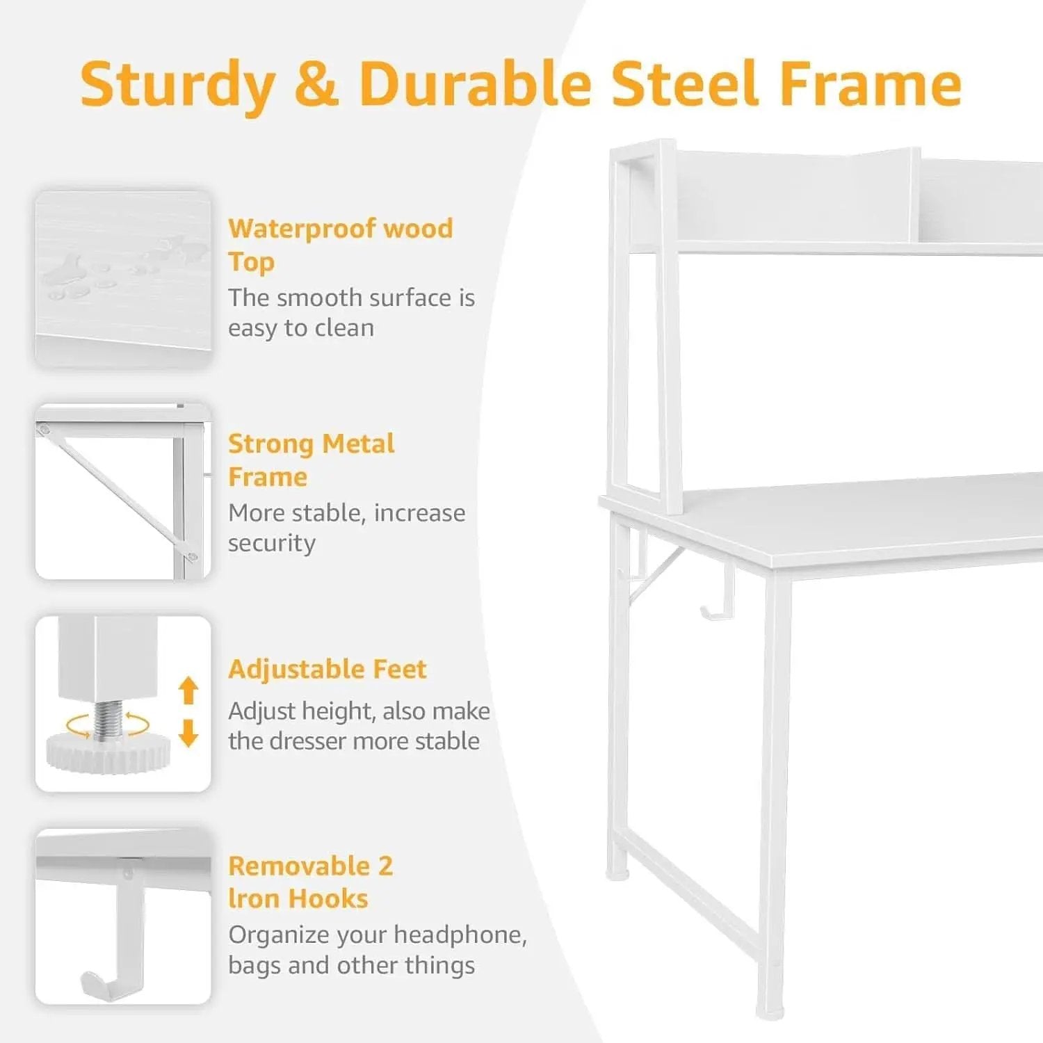 Modern White Computer Desk with Hutch and Drawers from PriceLows™