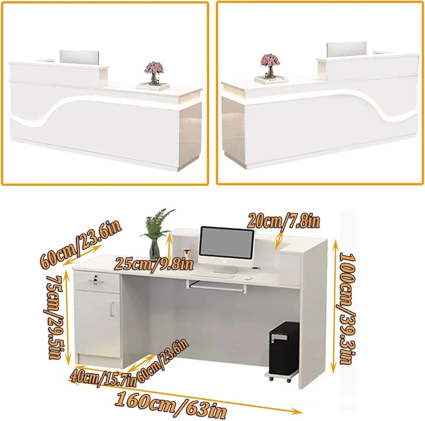 Wooden Reception Desk With Lockable Drawer 63 Inch Office Lobby Counter from PriceLows™