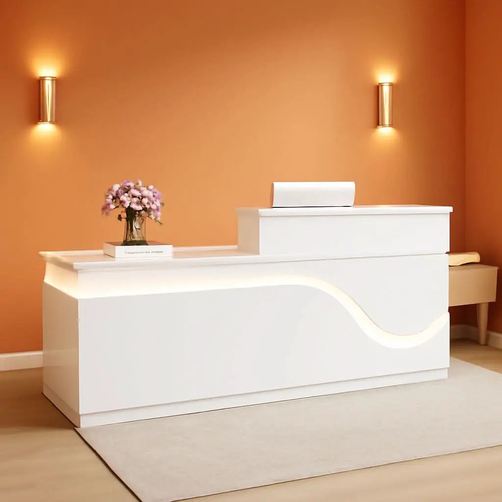 Wooden Reception Desk With Lockable Drawer 63 Inch Office Lobby Counter from PriceLows™