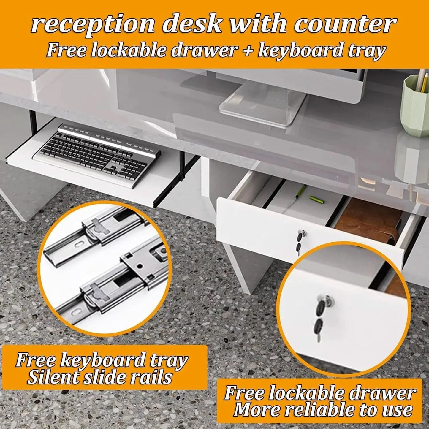 Wooden Reception Desk With Lockable Drawer 63 Inch Office Lobby Counter from PriceLows™