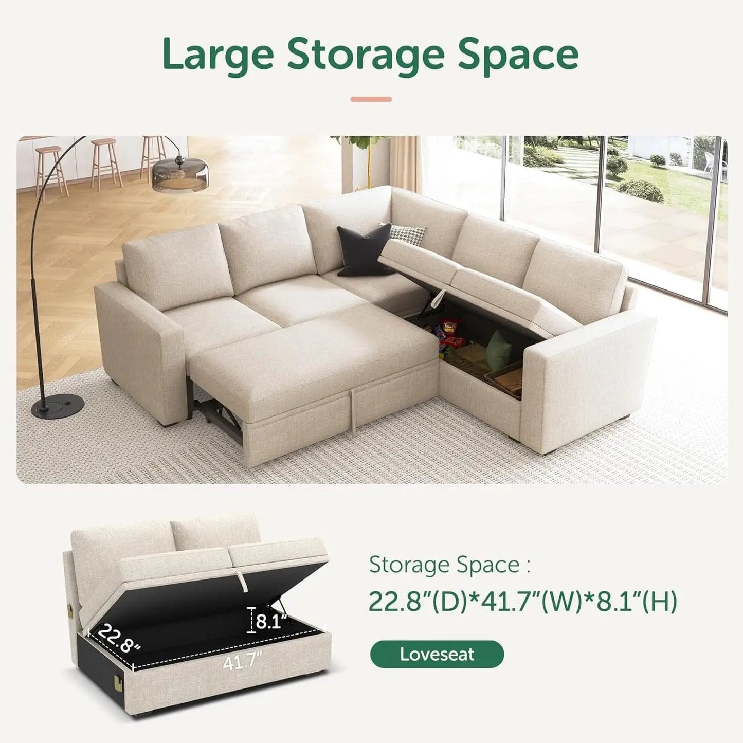 Modular Sectional Sleeper Sofa With Storage For Living Room from PriceLows™