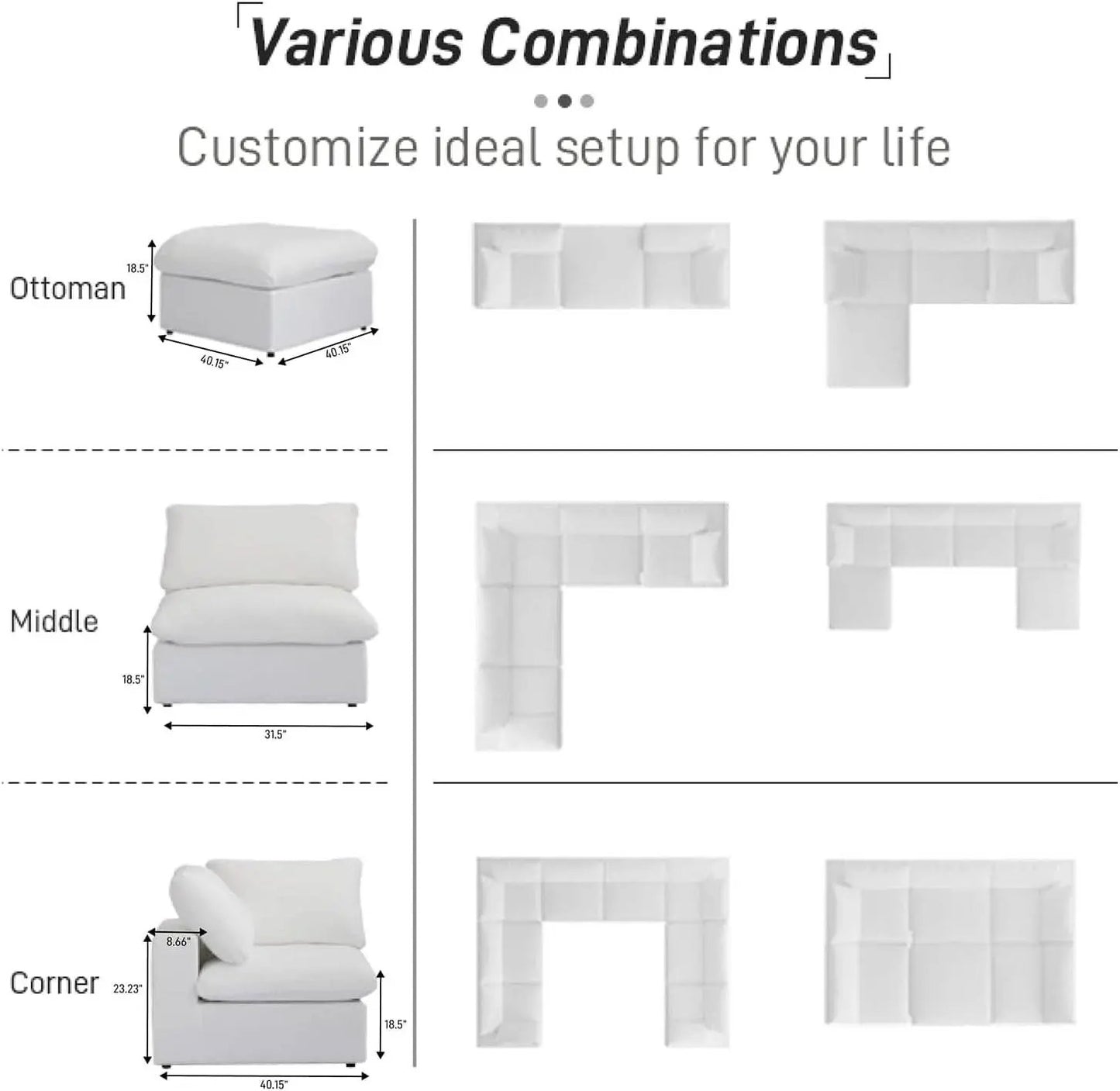 Modular Sectional Sofa with Storage Ottoman and Washable Covers from PriceLows™