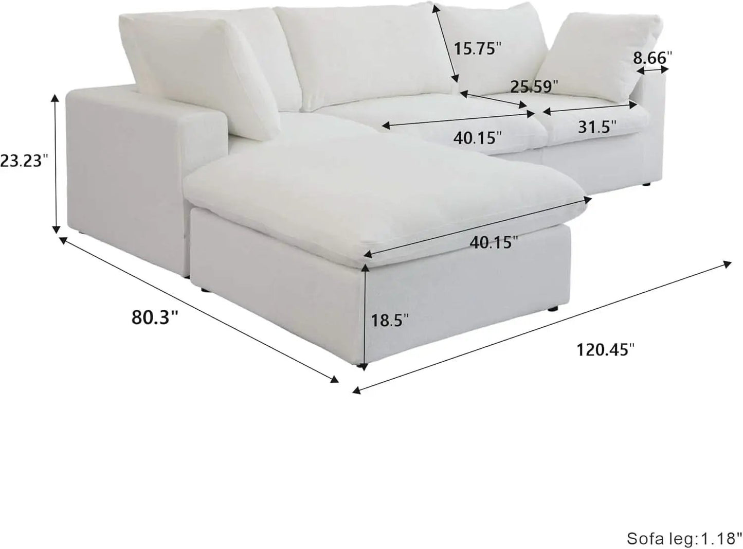 Modular Sectional Sofa with Storage Ottoman and Washable Covers from PriceLows™