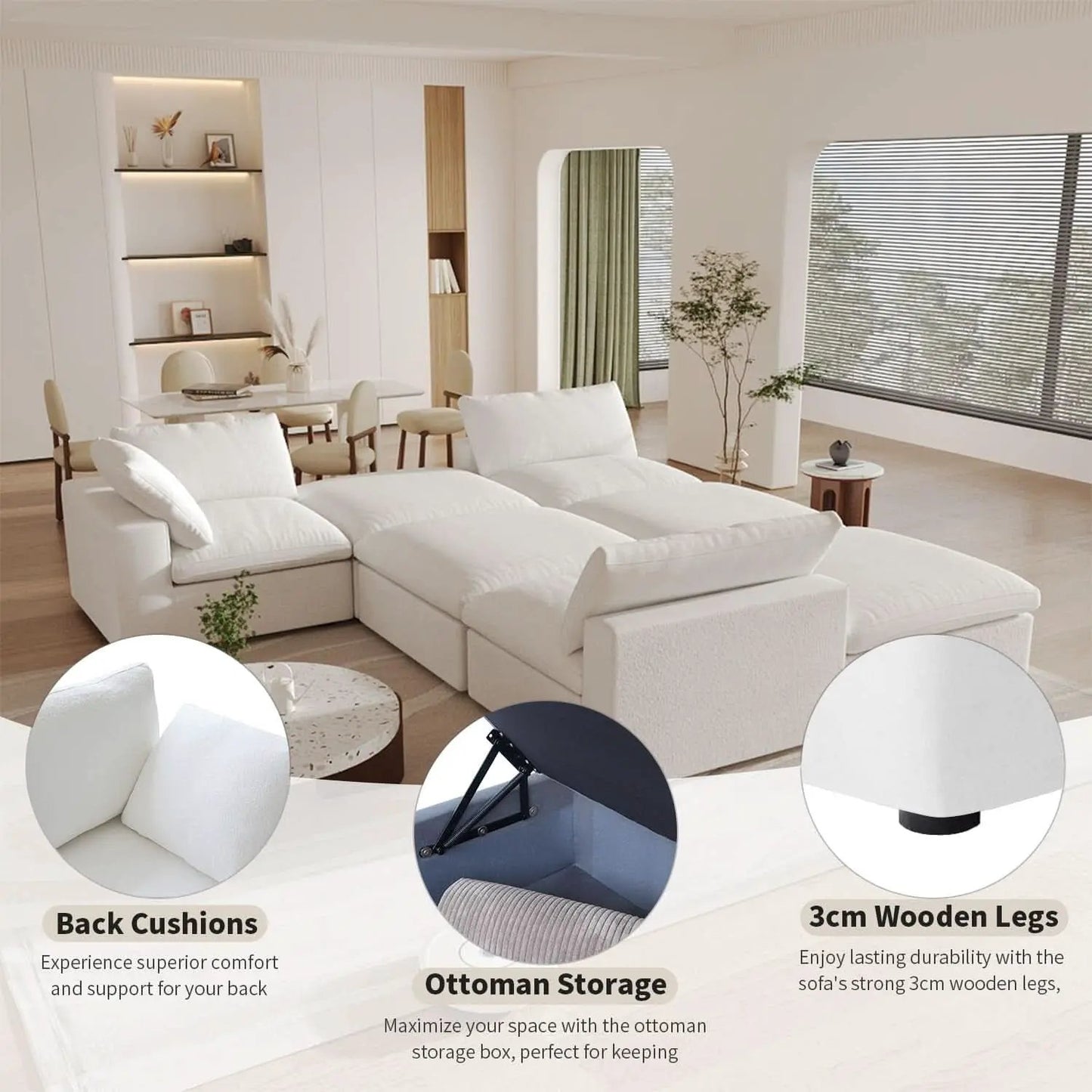 Modular Sectional Sofa with Storage Ottoman and Washable Covers from PriceLows™