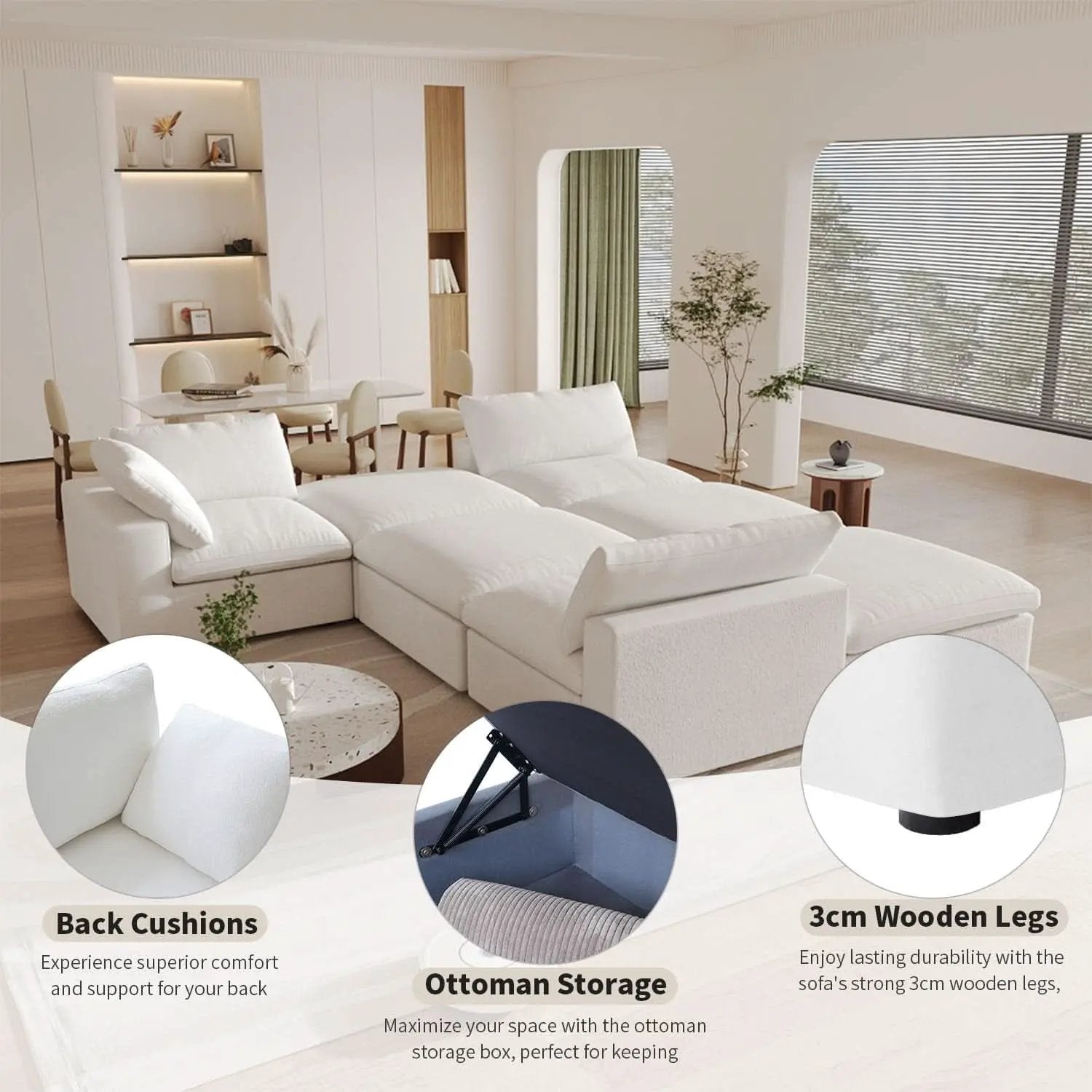 Modular Sectional Sofa with Storage Ottoman and Washable Covers from PriceLows™