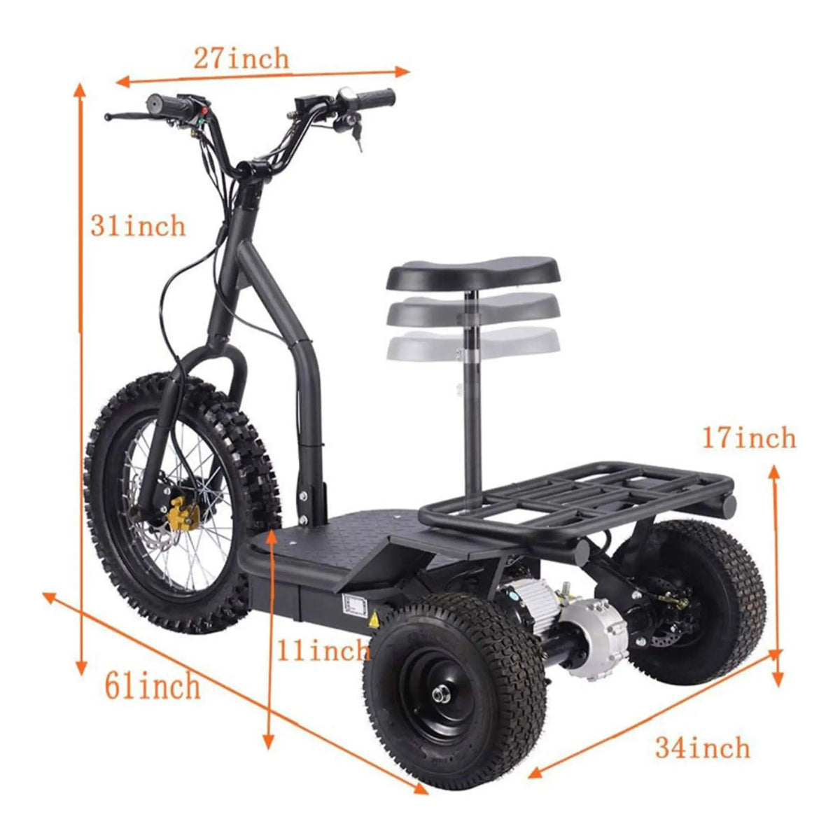 Electric Trike Scooter | MotoTec 48V 1200W | Three Wheel Design | 400 Lb Rider Capacity