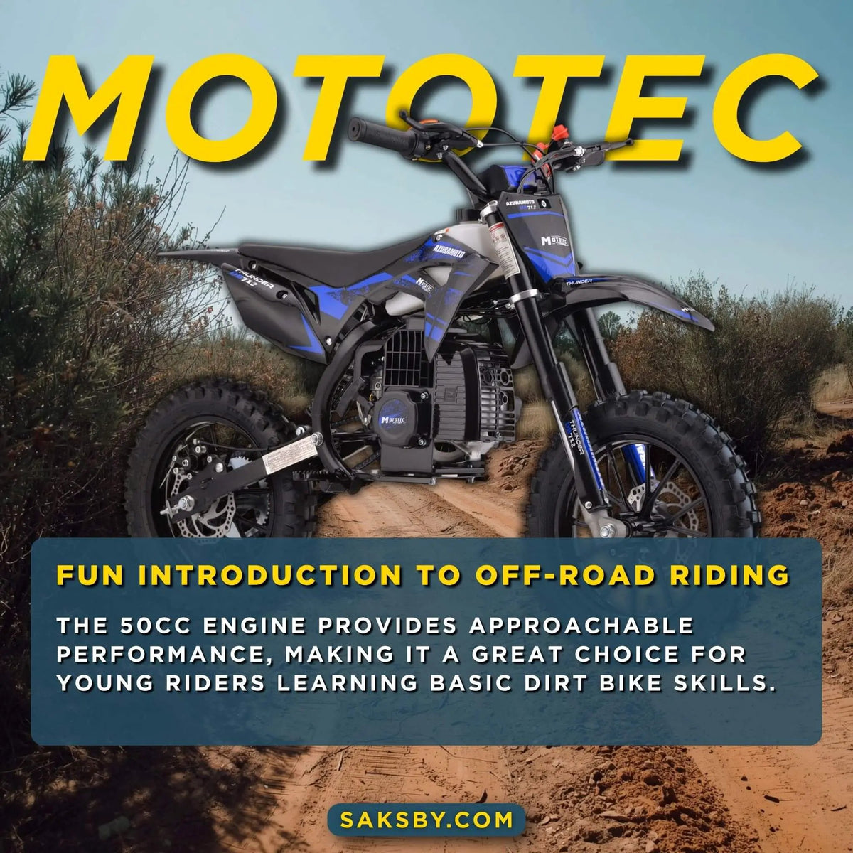 Kids Gas Dirt Bike | MotoTec Thunder 50CC | 2-Stroke Engine | Chromoly Steel Frame