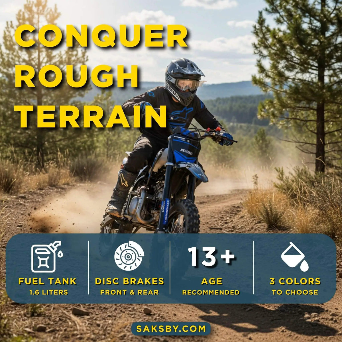Kids Gas Dirt Bike | MotoTec Thunder 50CC | 2-Stroke Engine | Chromoly Steel Frame