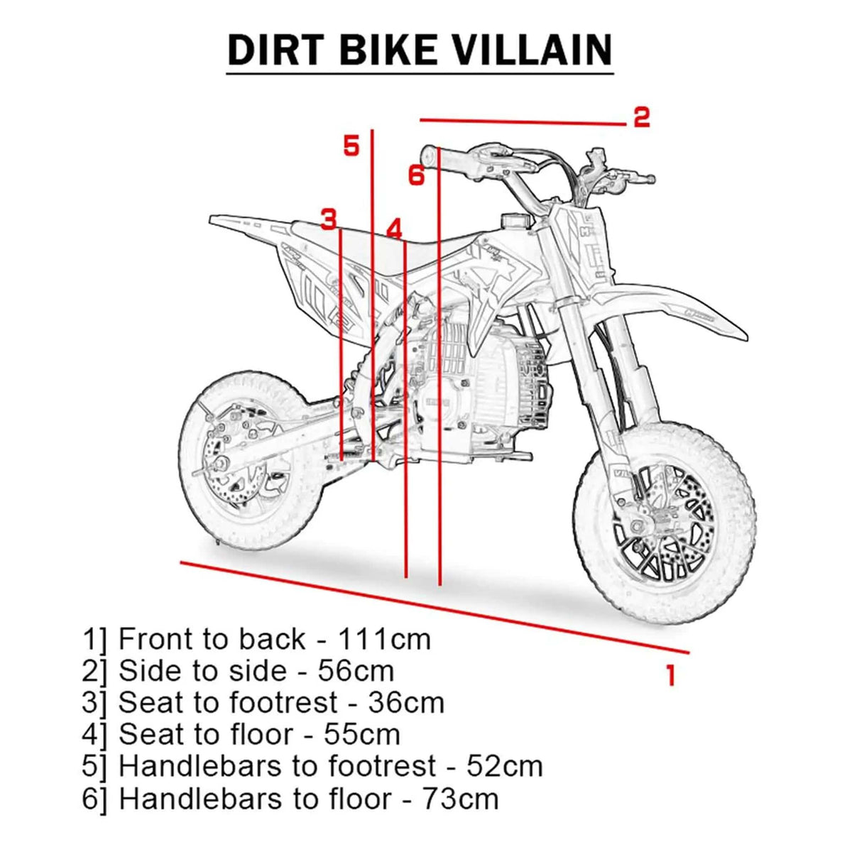 Kids Gas Dirt Bike | MotoTec Villain 52CC | 2-Stroke Engine | Throttle Limiter And Kill Switch
