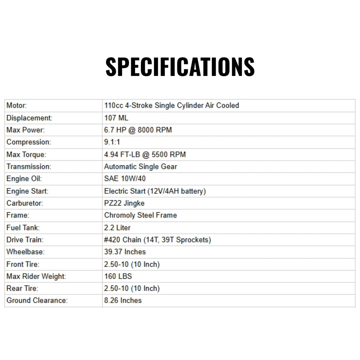 Gas Dirt Bike | MotoTec X1 110CC | 4-Stroke Air-Cooled Engine | Higher Grip Tires