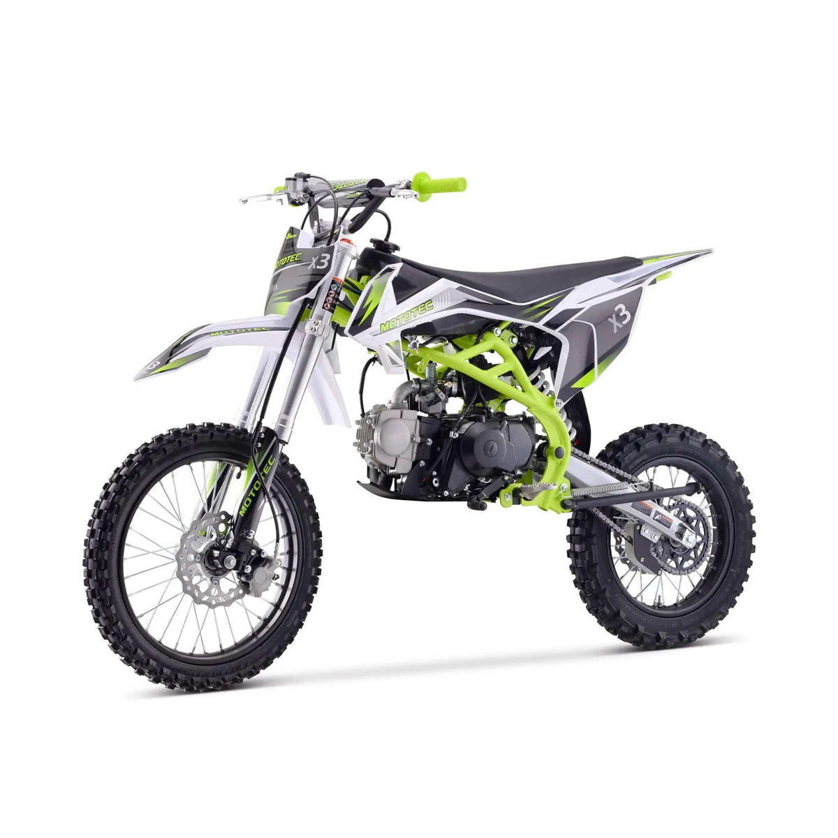 Gas Dirt Bike | MotoTec X3 125CC | 4-Stroke Engine | Lightweight Green Frame