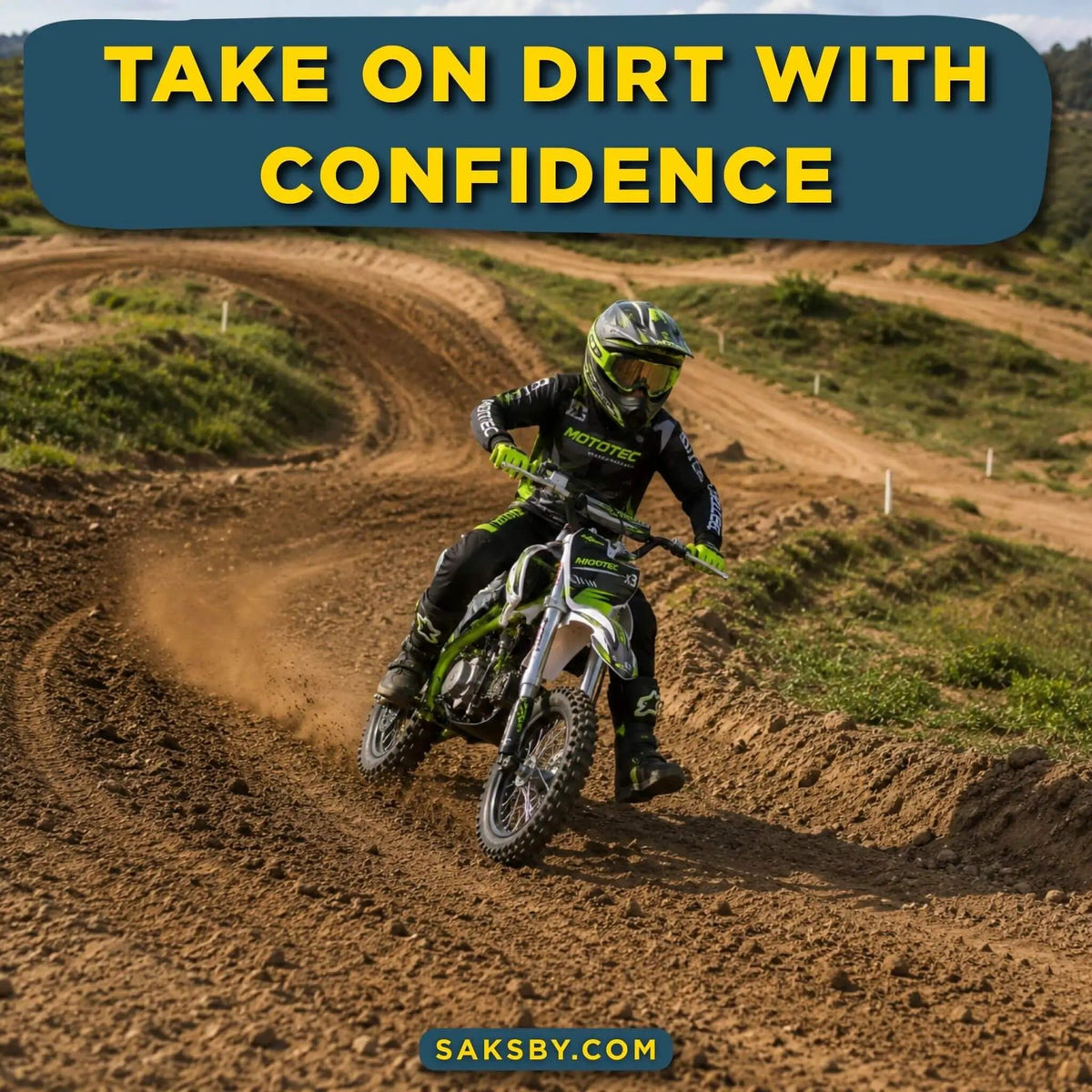 Gas Dirt Bike | MotoTec X3 125CC | 4-Stroke Engine | Lightweight Green Frame