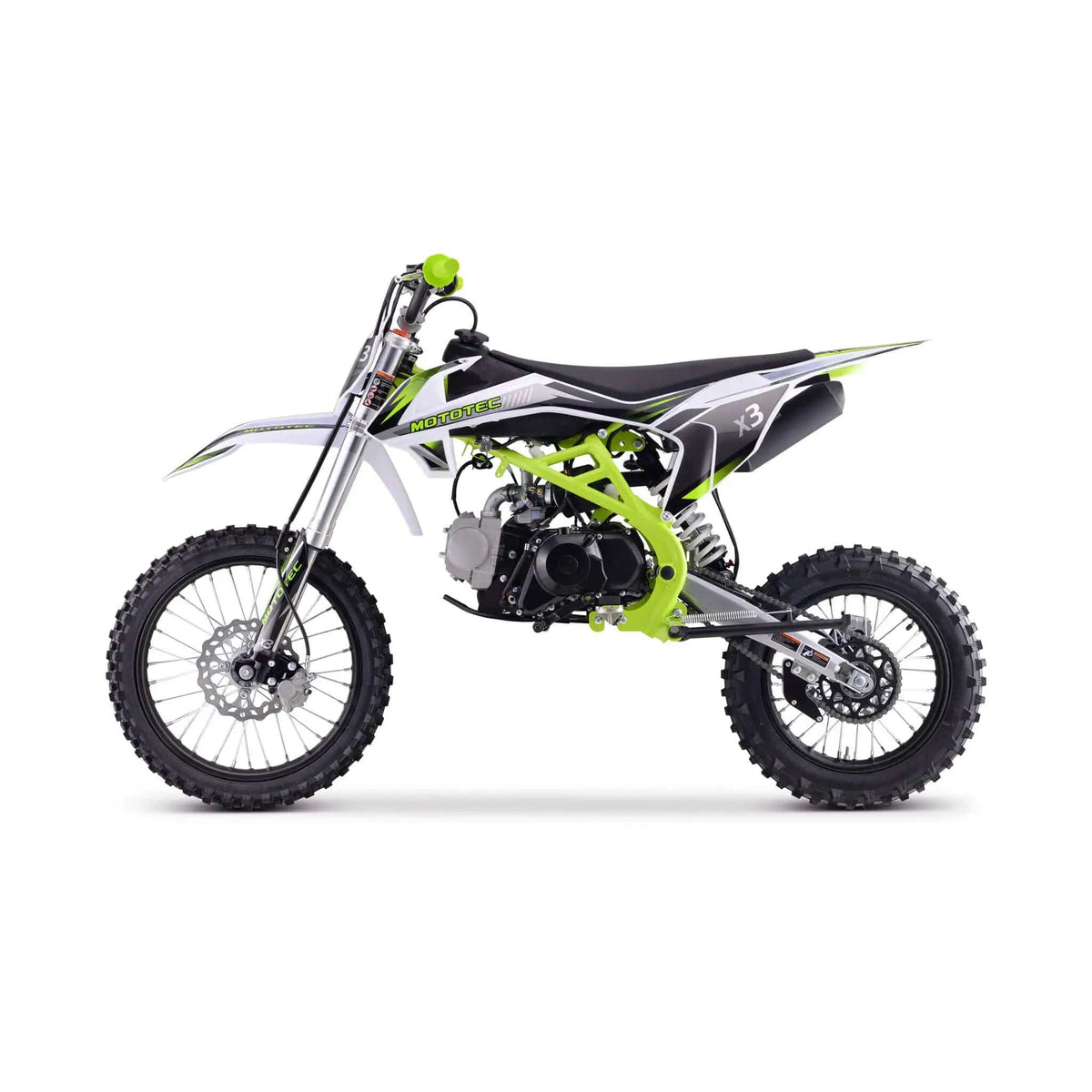 Gas Dirt Bike | MotoTec X3 125CC | 4-Stroke Engine | Lightweight Green Frame