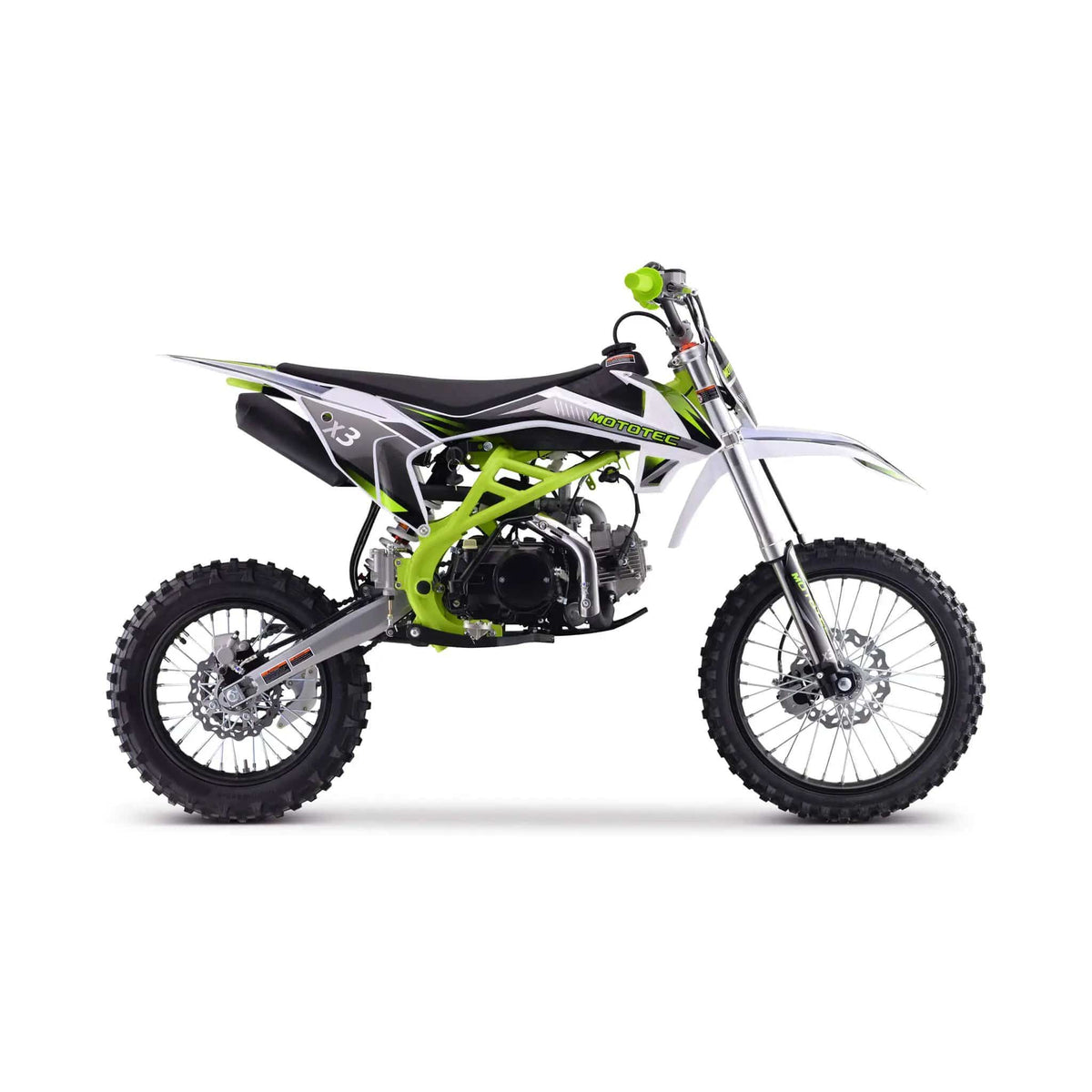 Gas Dirt Bike | MotoTec X3 125CC | 4-Stroke Engine | Lightweight Green Frame