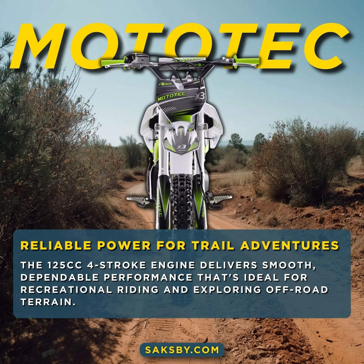 Gas Dirt Bike | MotoTec X3 125CC | 4-Stroke Engine | Lightweight Green Frame