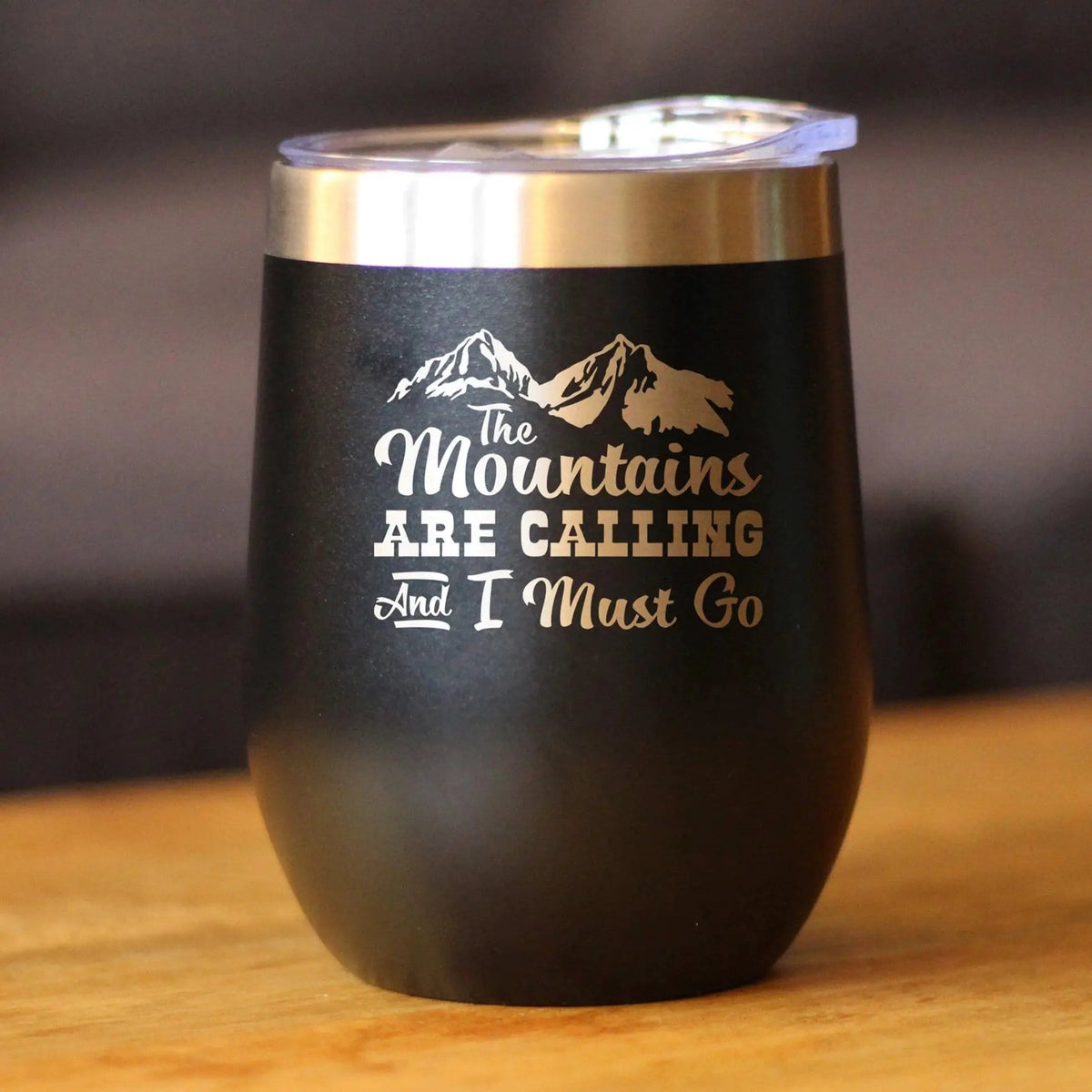 Mountains Are Calling Wine Tumbler | 12 Oz Double Wall Stainless Steel | Sliding Lid | Outdoor Hiking & Camping Gifts