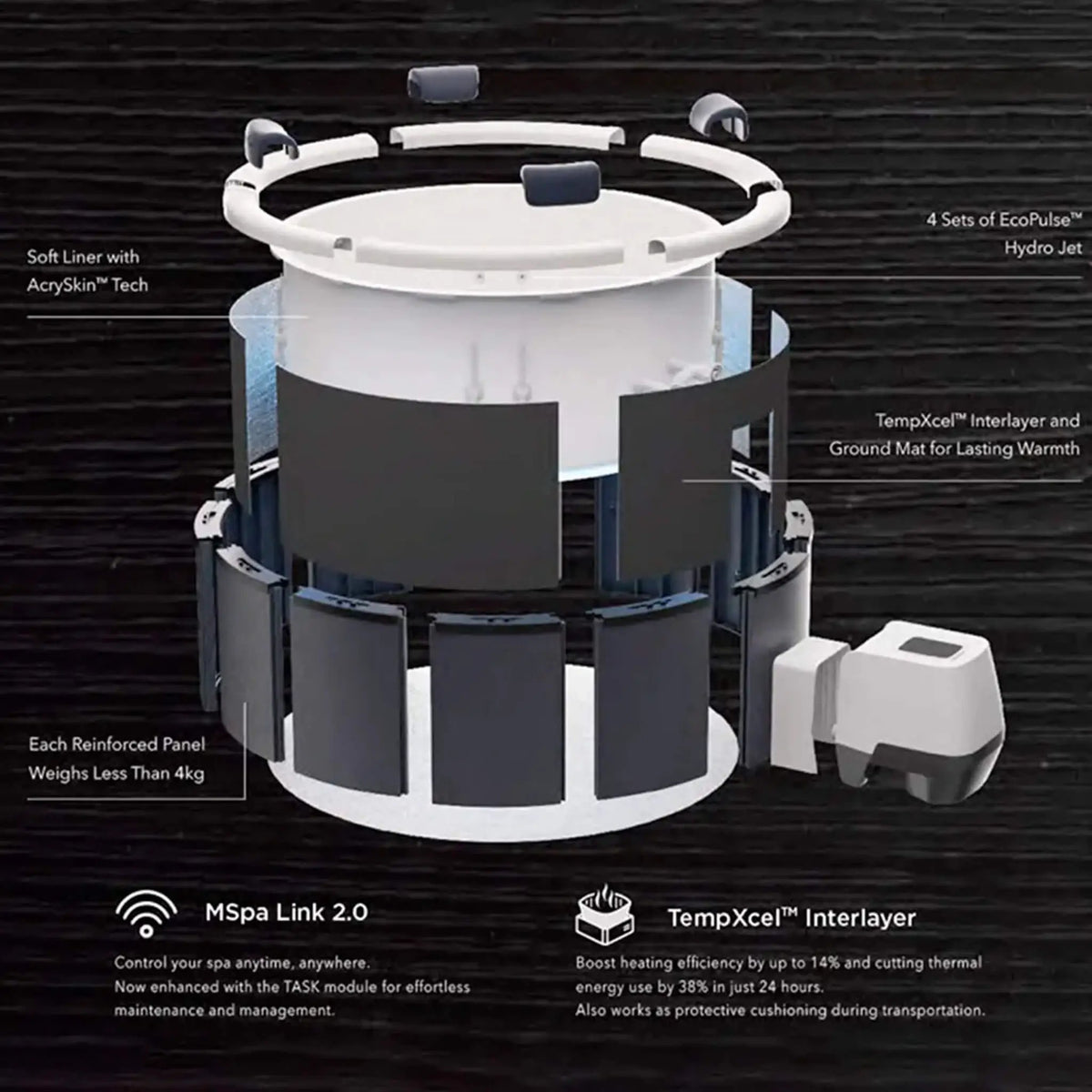 Inflatable Round Hot Tub | MSpa Denver Frame Series | Six-Person Capacity | Adjustable Nozzles