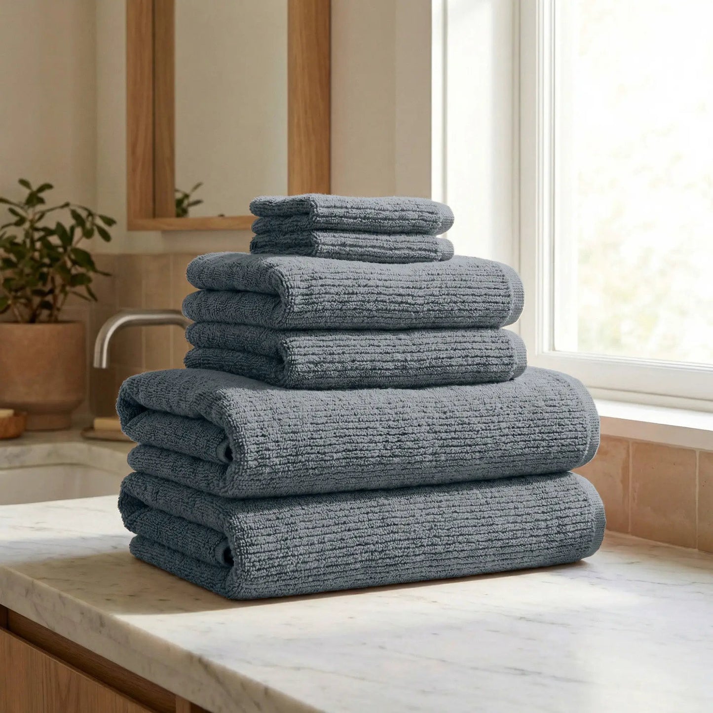 Turkish Cotton Ribbed 6-Piece Bath Towel Set - Georgiana Collection from PriceLows™