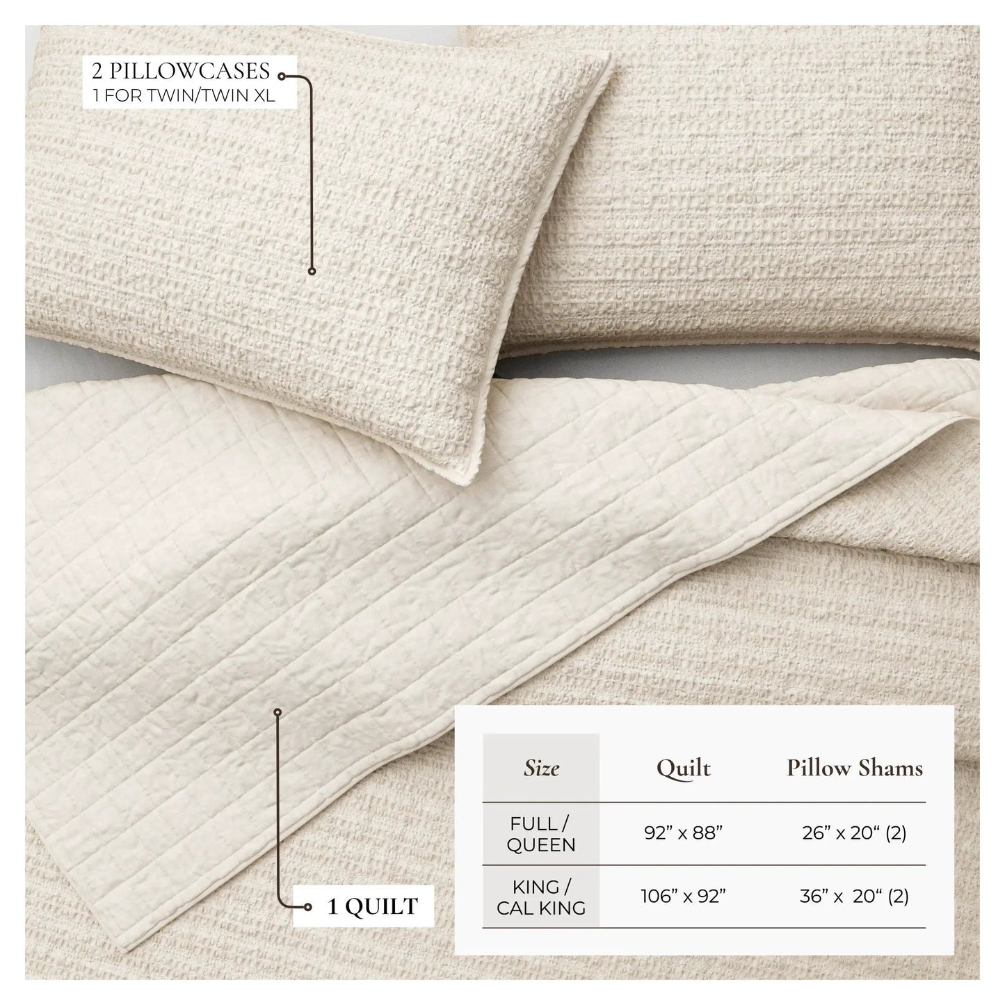 100% Cotton Honeycomb Waffle Garment Washed Quilt Set - Genevieve Collection from PriceLows™