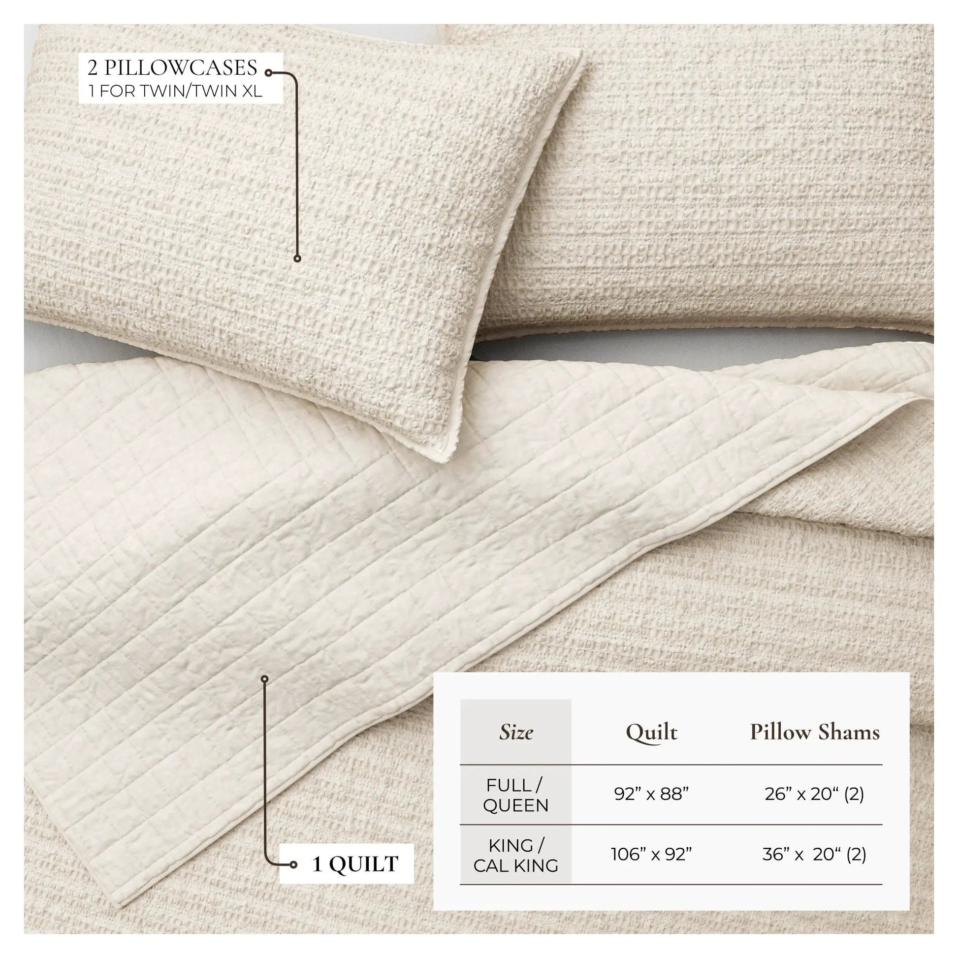 100% Cotton Honeycomb Waffle Garment Washed Quilt Set - Genevieve Collection from PriceLows™