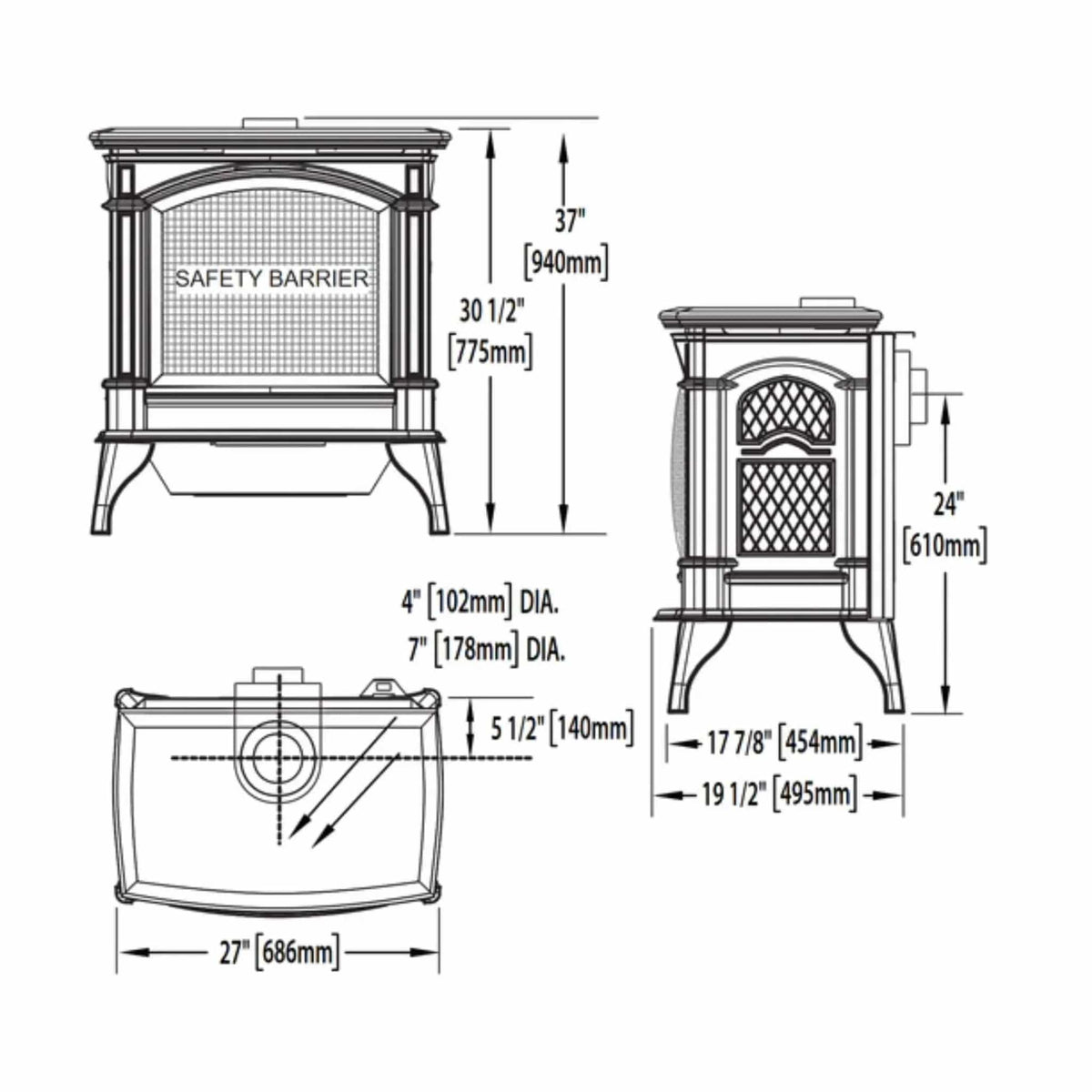 Napoleon Knightsbridge 60 Majolica Brown 27 Inch Natural Gas Stove With Flame And | 27 Inch | Porcelain | Wood Stove