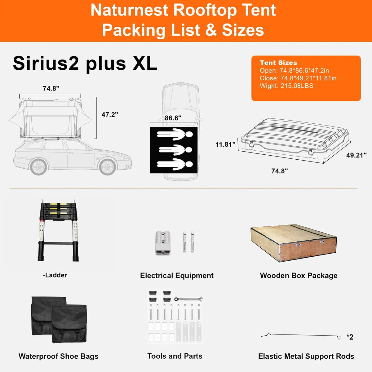 Naturnest Sirius 2 Plus XL Premium 4-Person Clamshell Rooftop Tent | 4-Person | Home Use | Home
