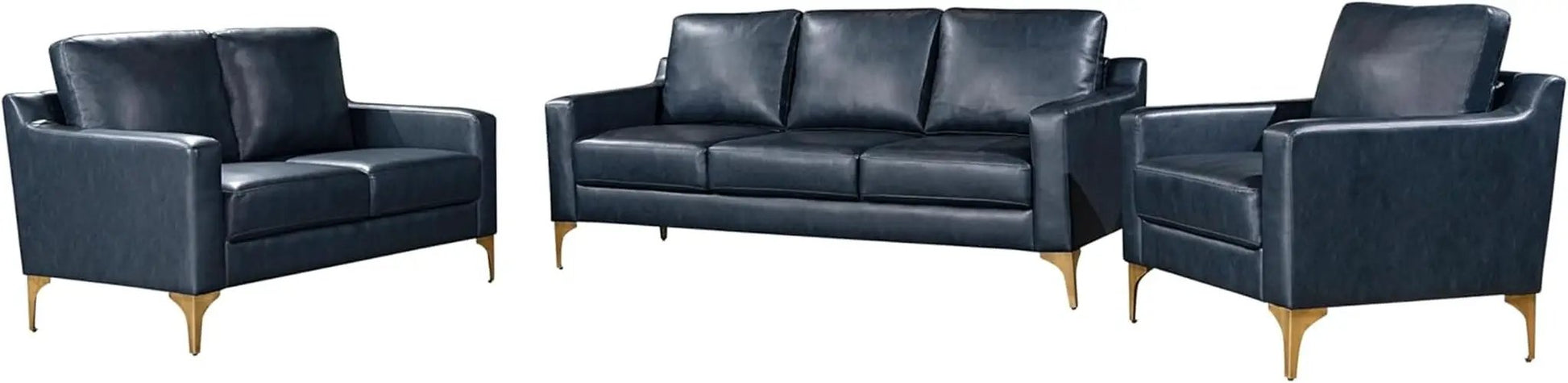Navy Blue Faux Leather Loveseat With High Density Foam from PriceLows™