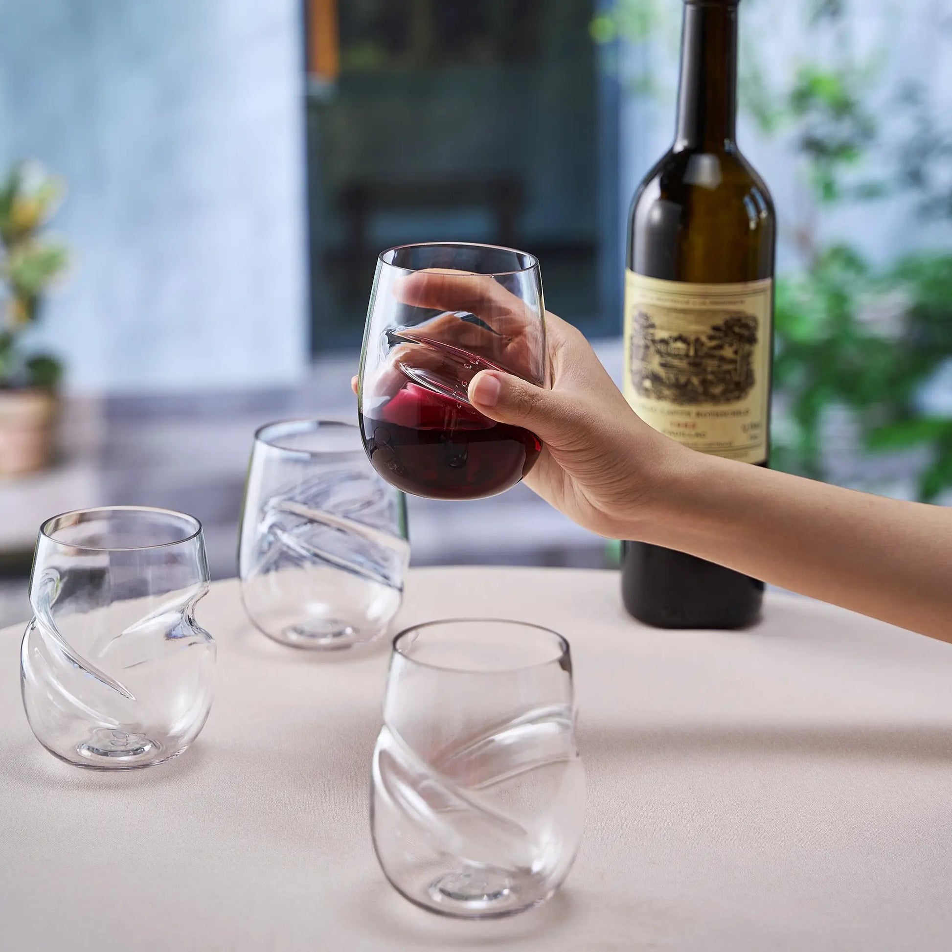 Barcelona Acrylic Stemless Finger-Indent Wine Glassware, Set of 4 from PriceLows™