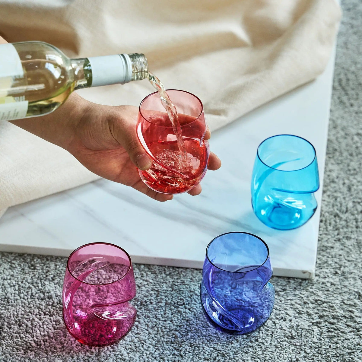 Madrid Acrylic Stemless Finger-Indent Wine Glassware | 13 oz | Set of 4 | Acrylic