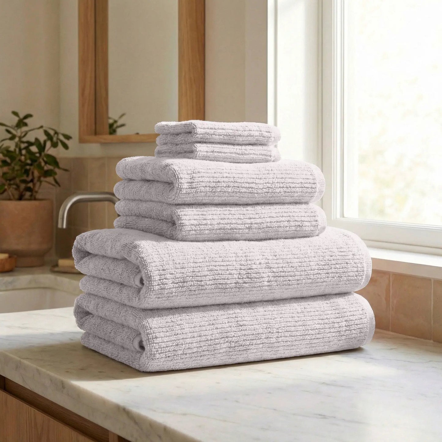 Turkish Cotton Ribbed 6-Piece Bath Towel Set - Georgiana Collection from PriceLows™