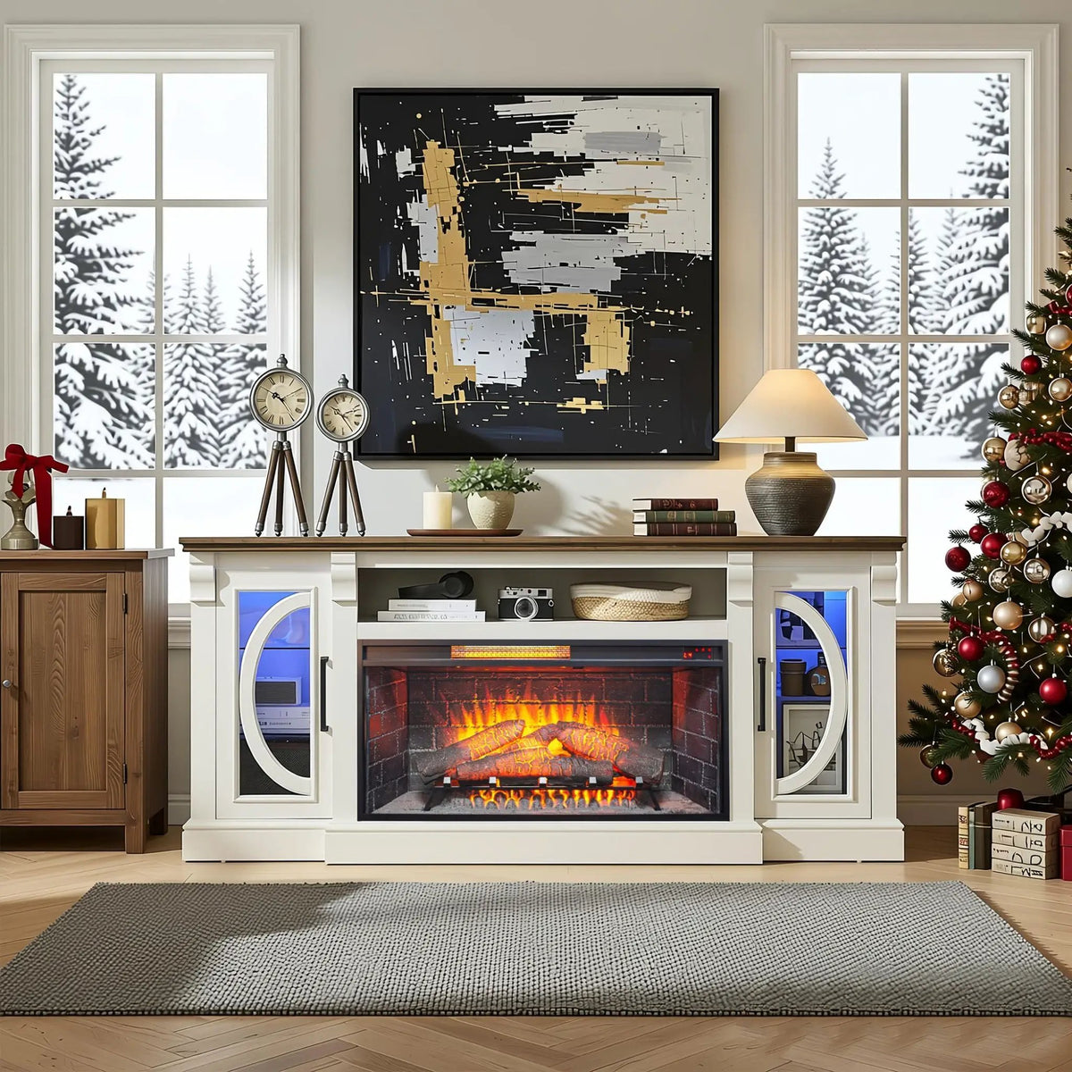 Electric Infrared Fireplace Insert | 36 Inch Antique Black | Touch Panel Control | Removable Trim Kit