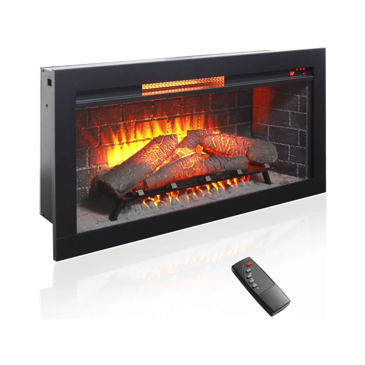 Electric Infrared Fireplace Insert | 36 Inch Antique Black | Touch Panel Control | Removable Trim Kit