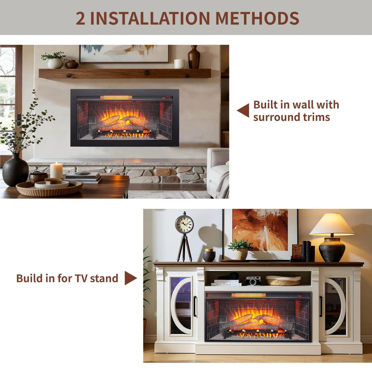 Electric Infrared Fireplace Insert | 36 Inch Antique Black | Touch Panel Control | Removable Trim Kit