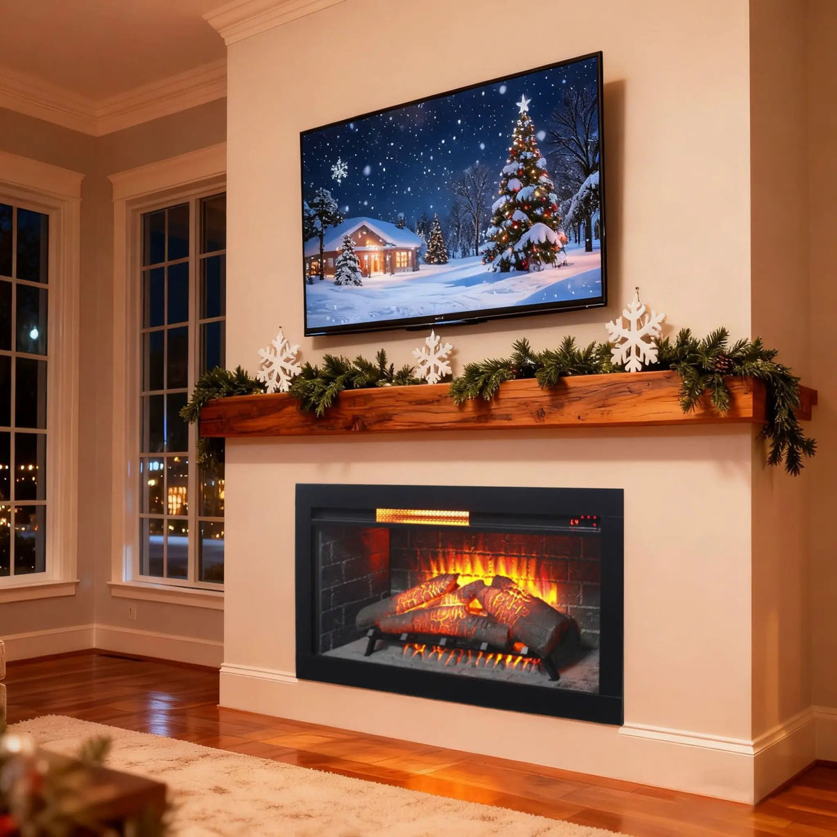 Electric Infrared Fireplace Insert | 36 Inch Antique Black | Touch Panel Control | Removable Trim Kit
