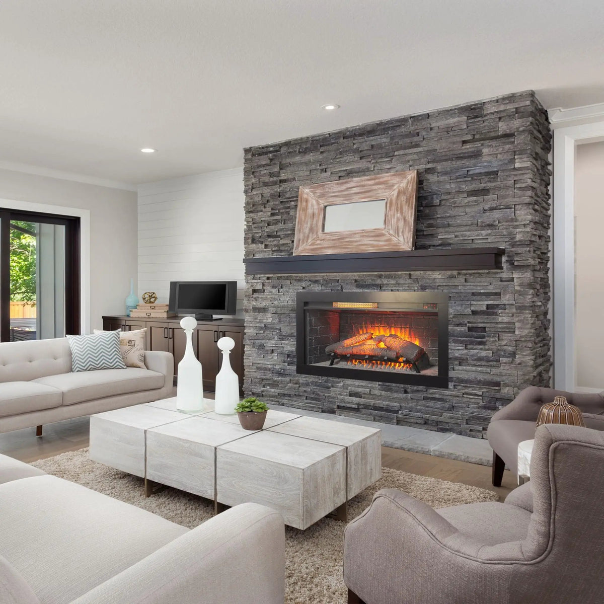 Electric Infrared Fireplace Insert | 36 Inch Antique Black | Touch Panel Control | Removable Trim Kit