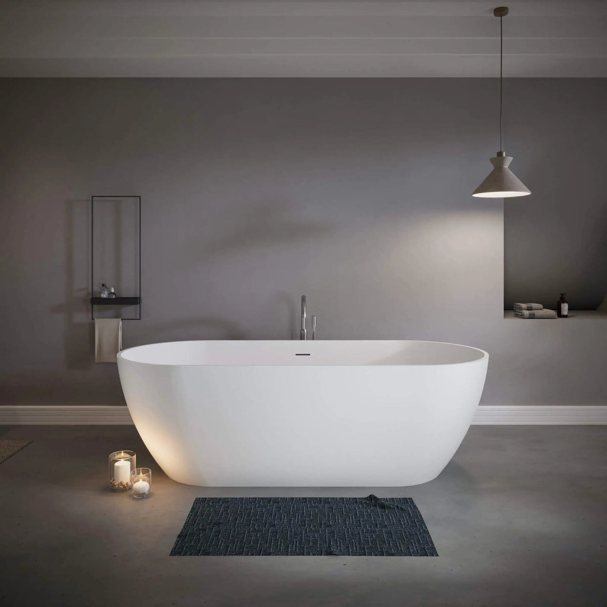 Wavecrest 59-Inch Luxury Solid Surface Matte White Freestanding Soaking Tub | 59 Inch | Stone | Bathtub