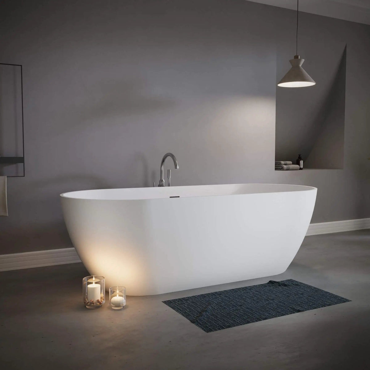 Wavecrest 59-Inch Luxury Solid Surface Matte White Freestanding Soaking Tub | 59 Inch | Stone | Bathtub