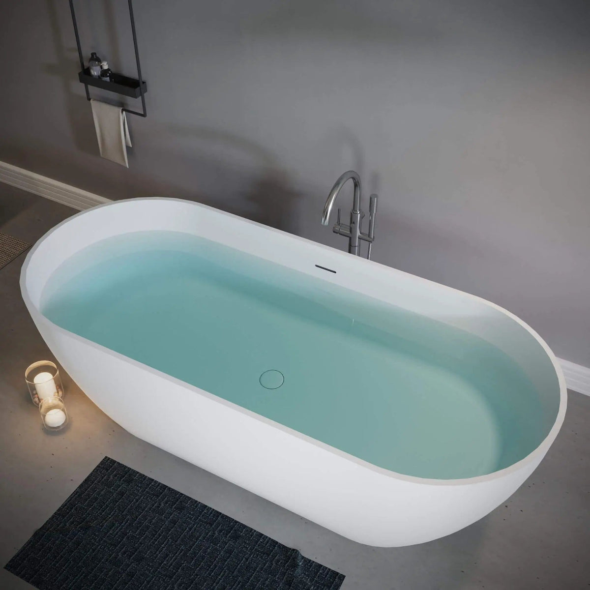 Wavecrest 59-Inch Luxury Solid Surface Matte White Freestanding Soaking Tub | 59 Inch | Stone | Bathtub